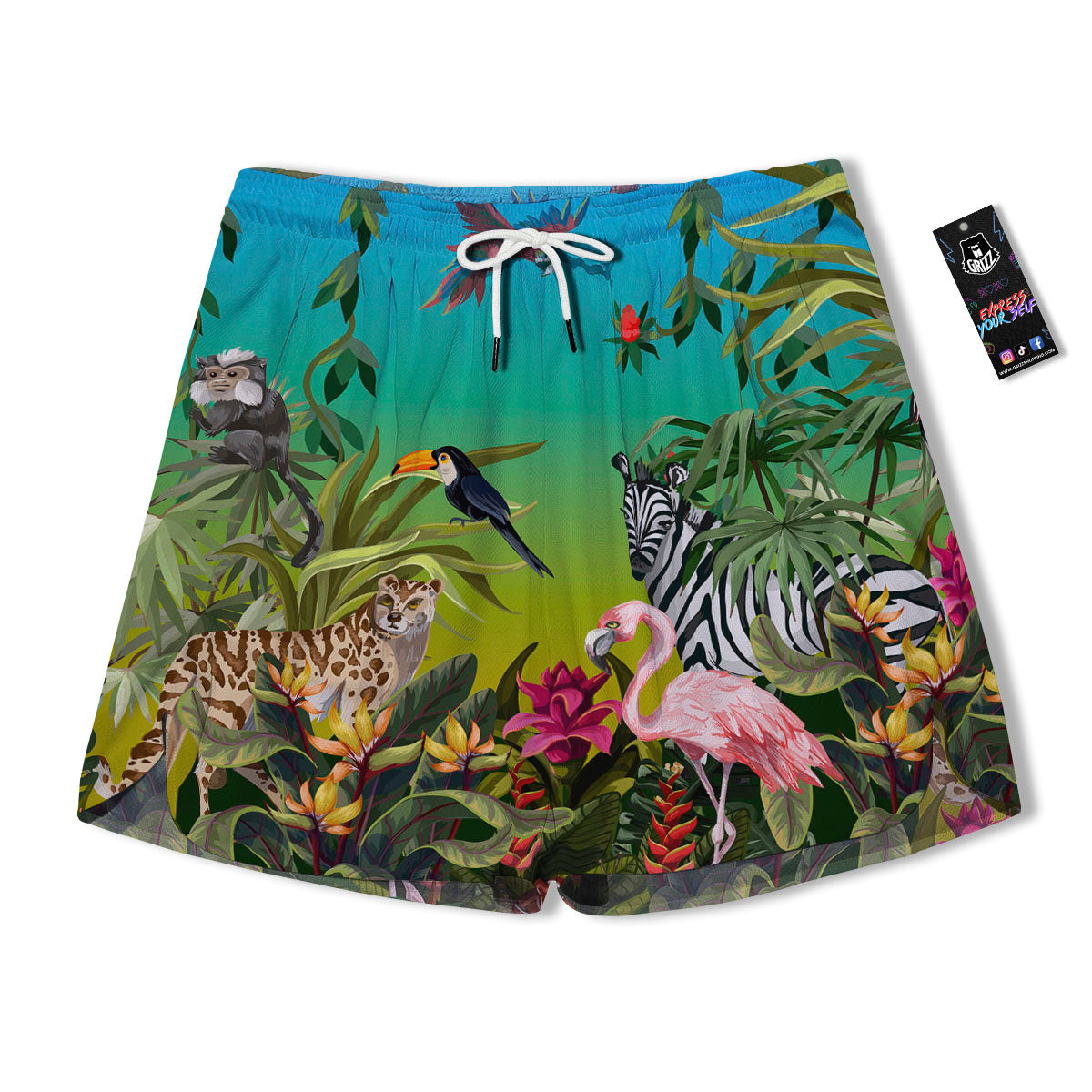 Wild Animals Jungle Print Men's Running Shorts-grizzshop