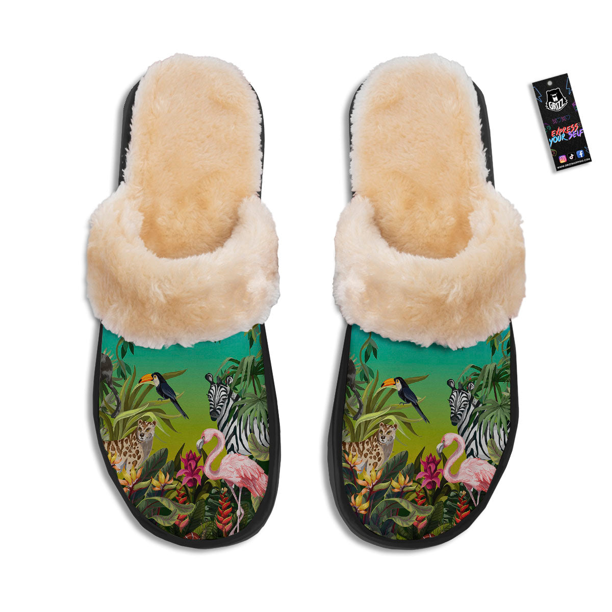 Wild Animals Jungle Print Slippers-grizzshop