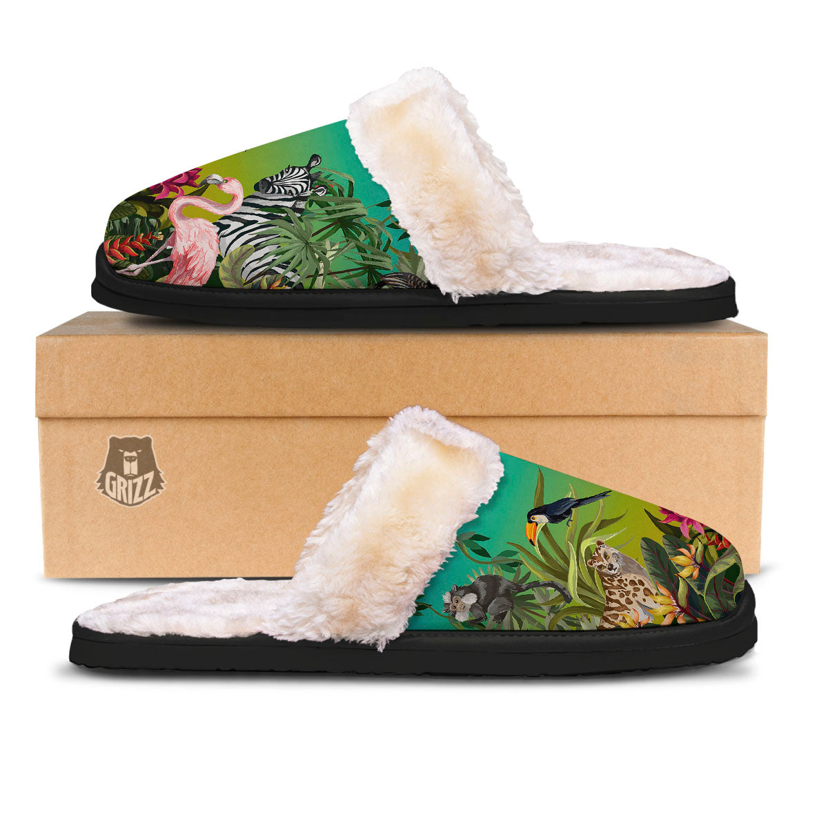Wild Animals Jungle Print Slippers-grizzshop