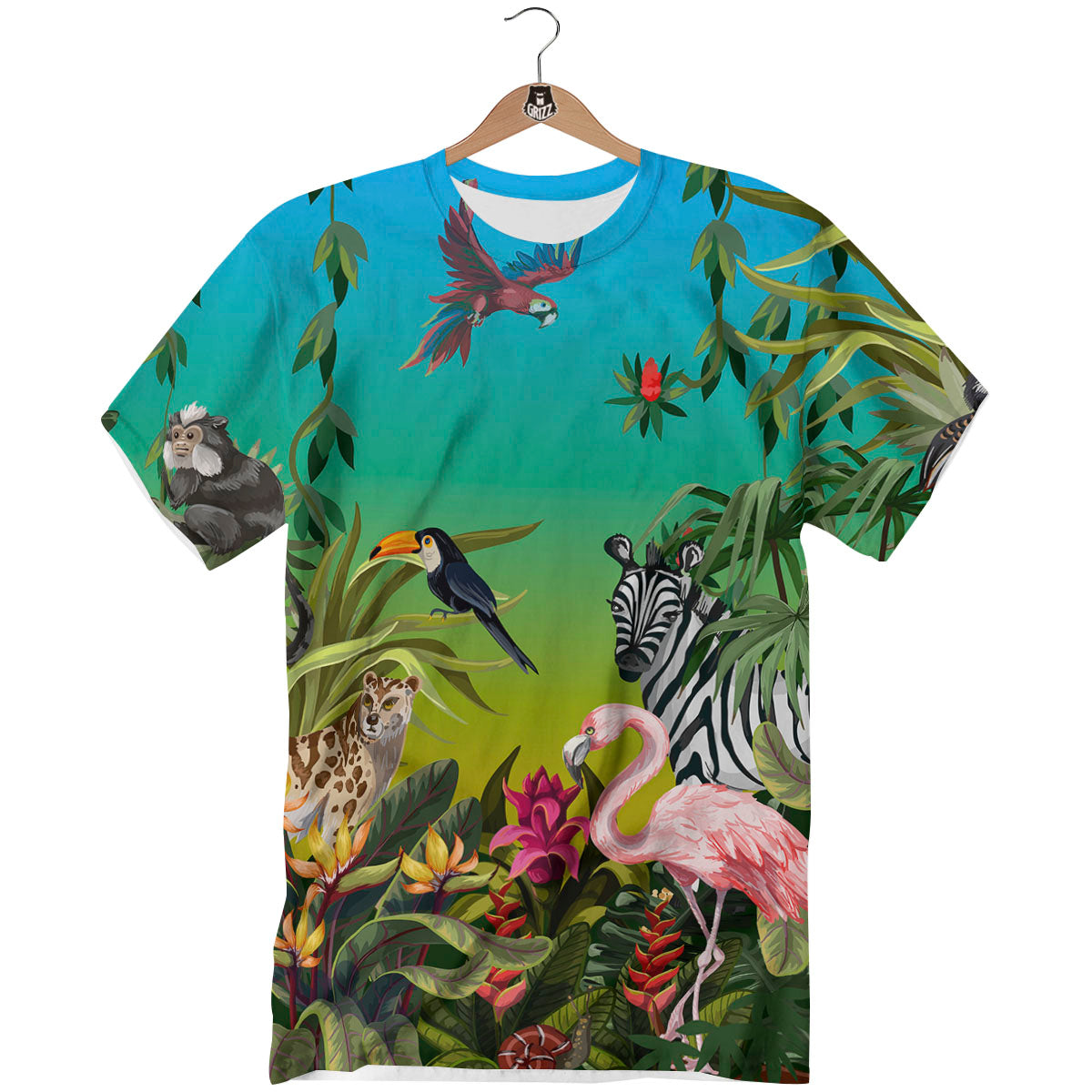 Wild Animals Jungle Print T-Shirt-grizzshop