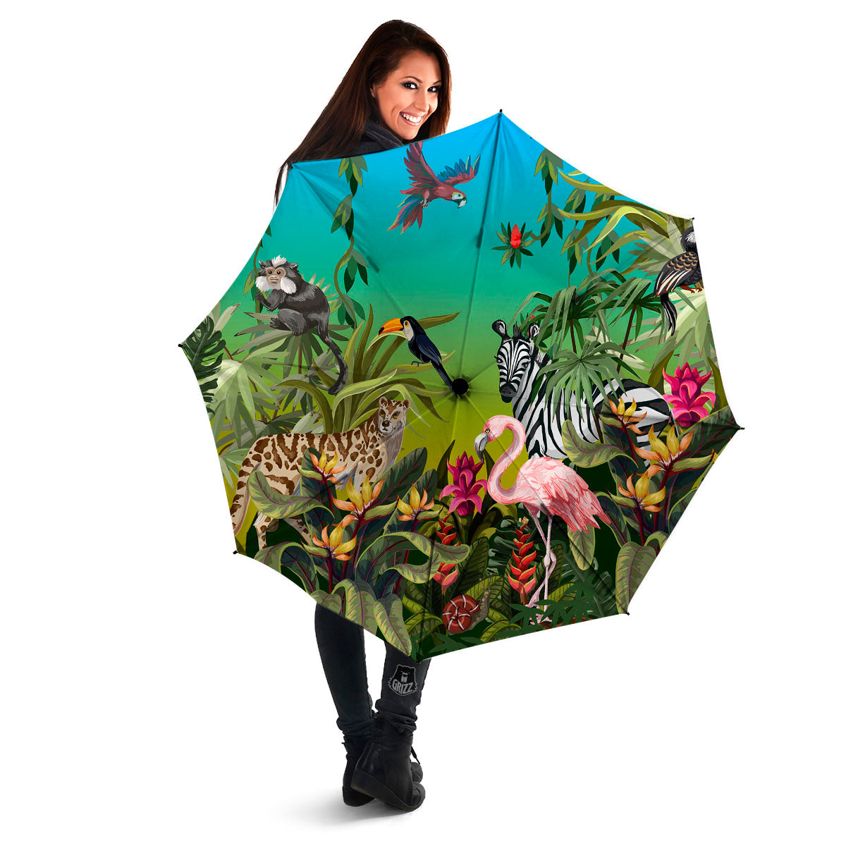 Wild Animals Jungle Print Umbrella-grizzshop