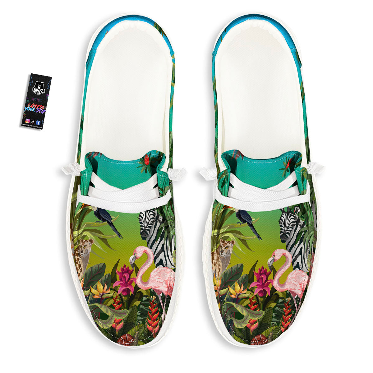 Wild Animals Jungle Print White Loafers-grizzshop