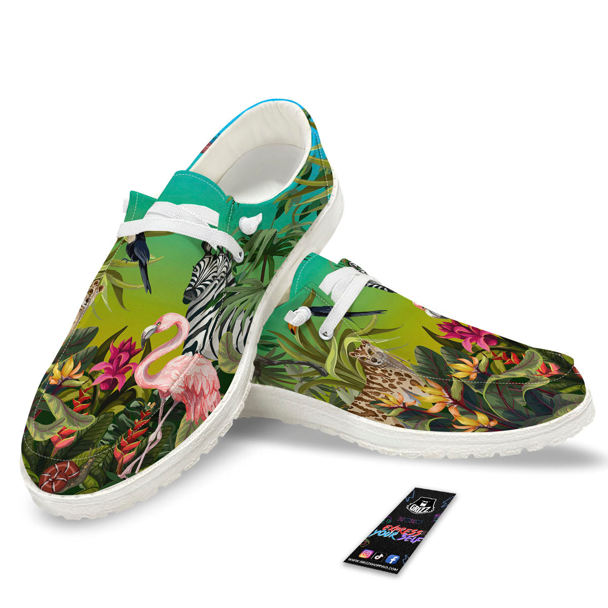 Wild Animals Jungle Print White Loafers-grizzshop