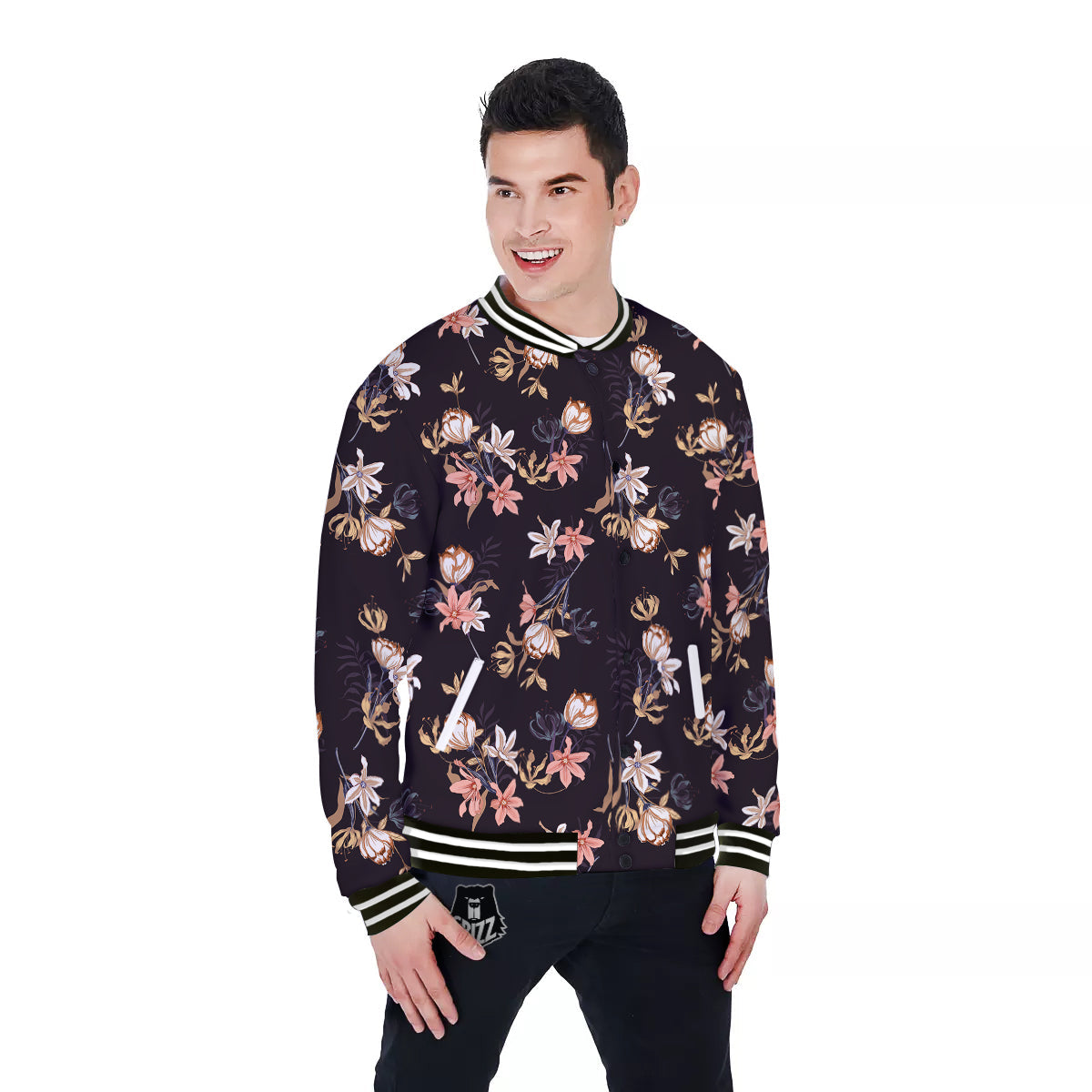 Wild Flower Print Pattern Baseball Jacket-grizzshop