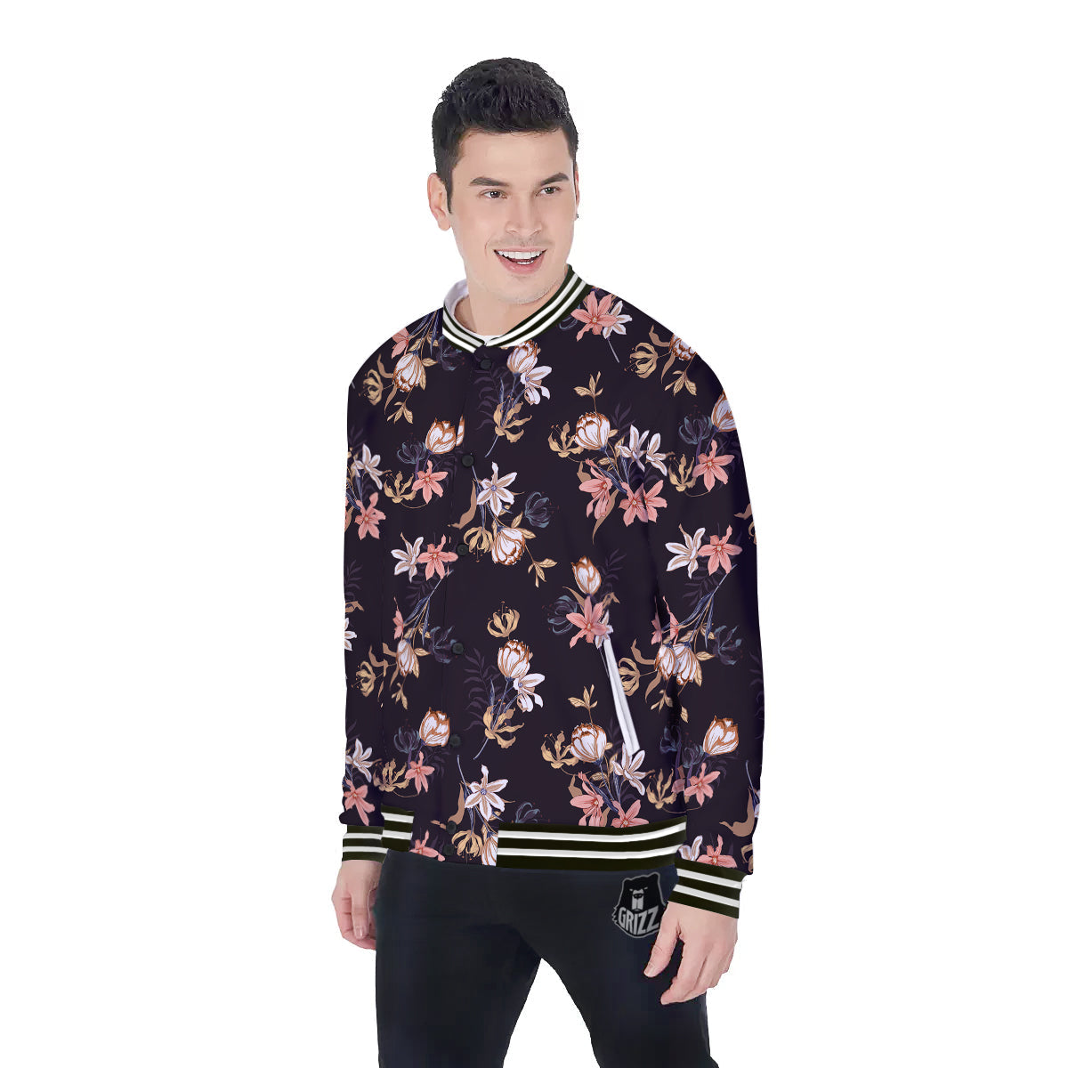 Wild Flower Print Pattern Baseball Jacket-grizzshop