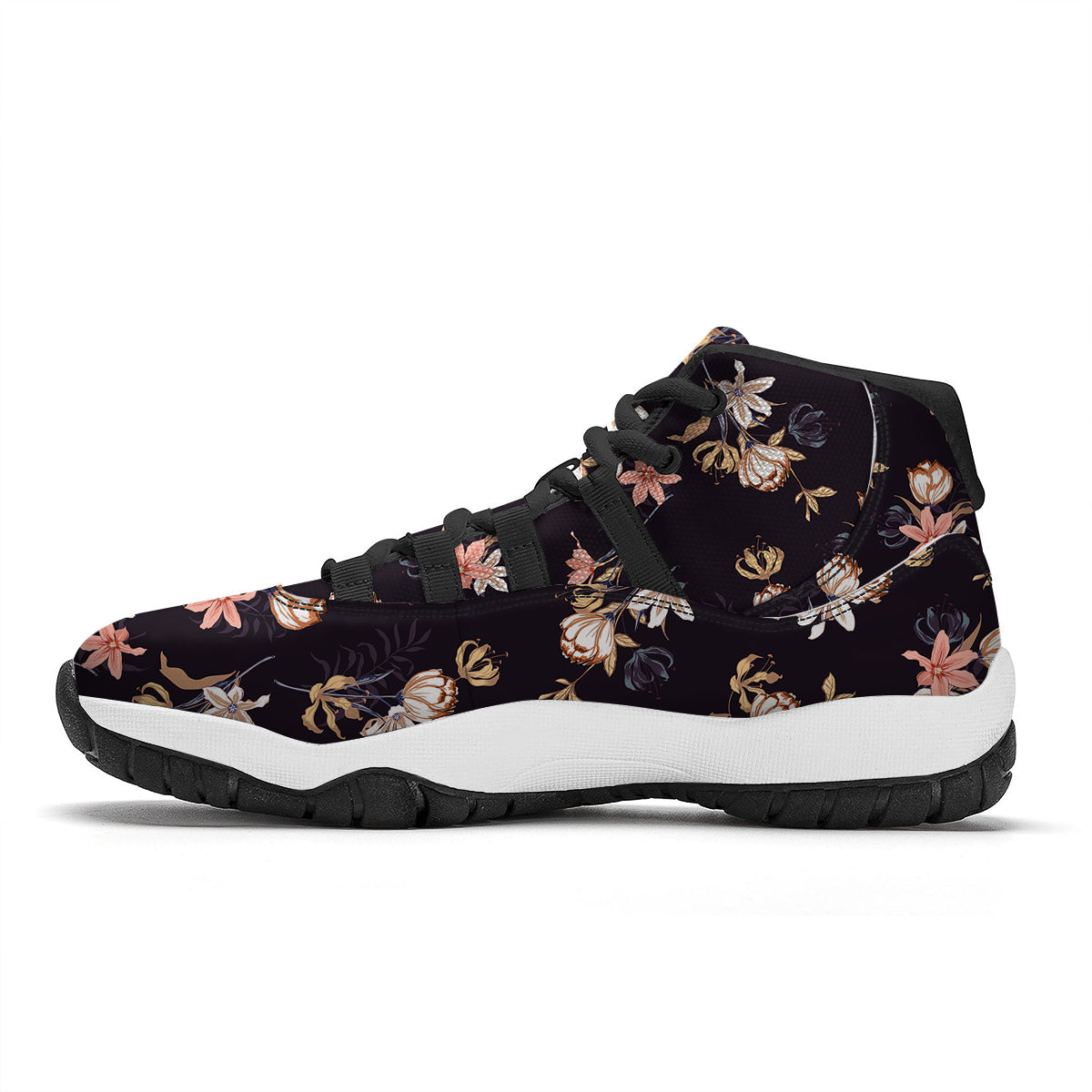 Wild Flower Print Pattern Black Bball Shoes-grizzshop
