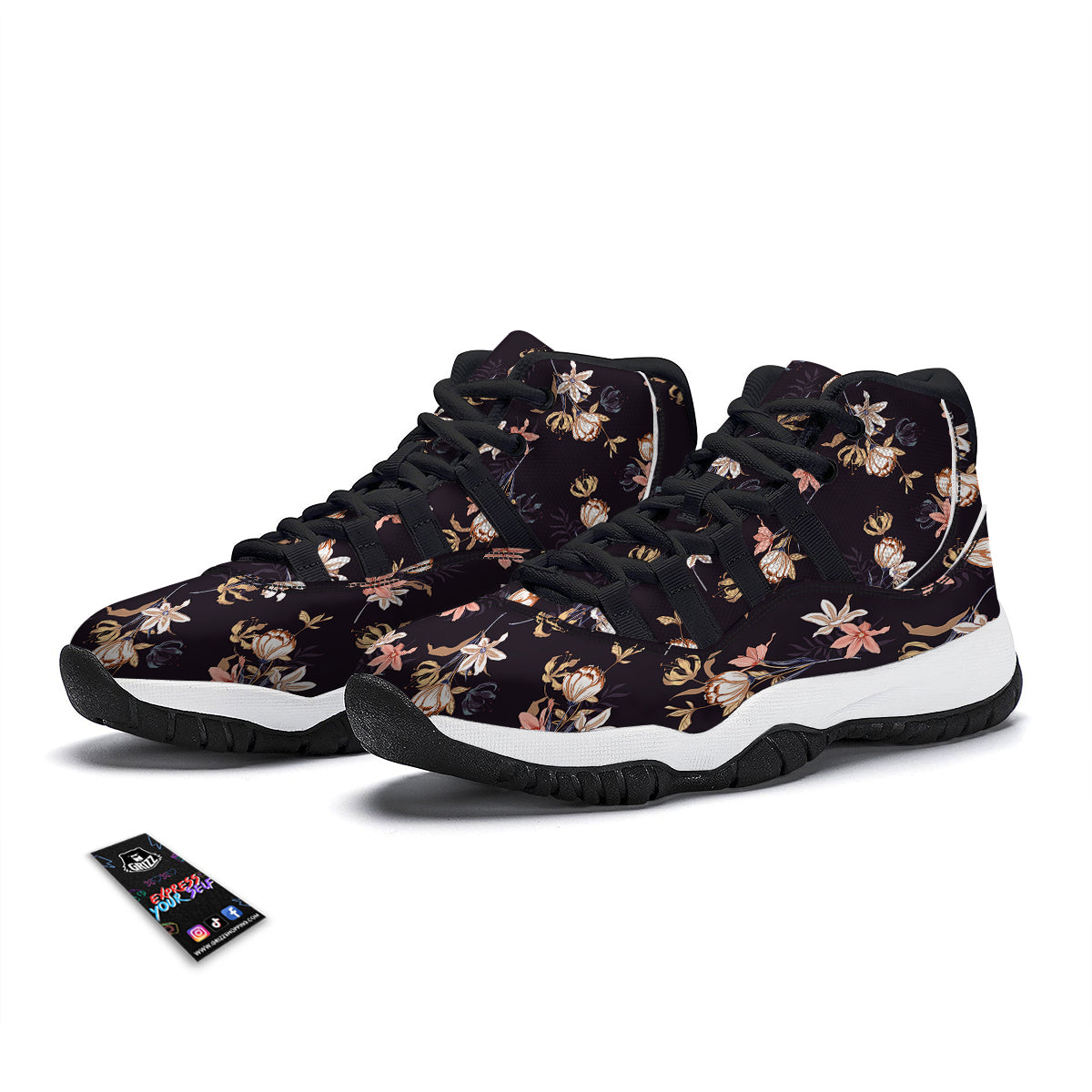 Wild Flower Print Pattern Black Bball Shoes-grizzshop