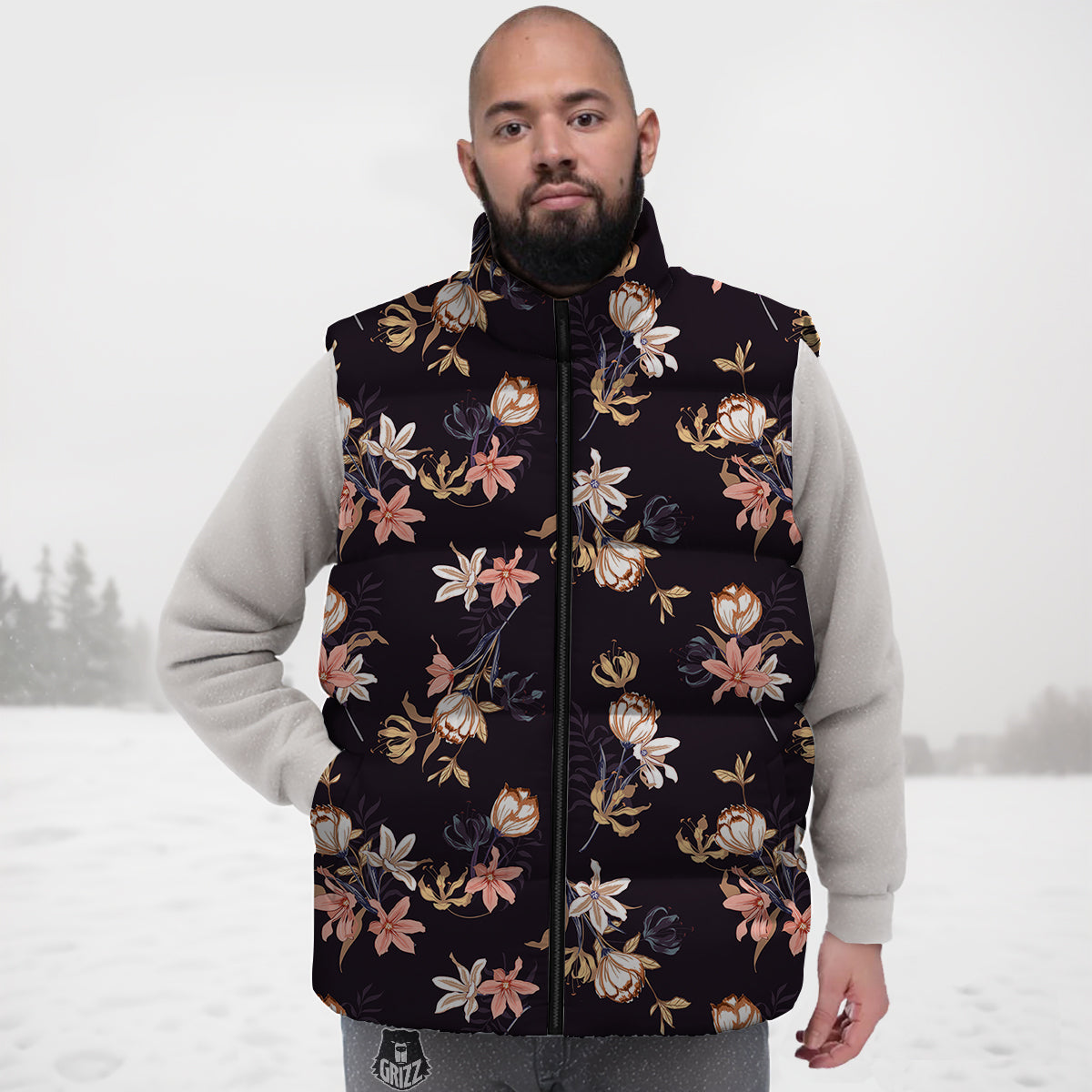 Wild Flower Print Pattern Down Vest-grizzshop