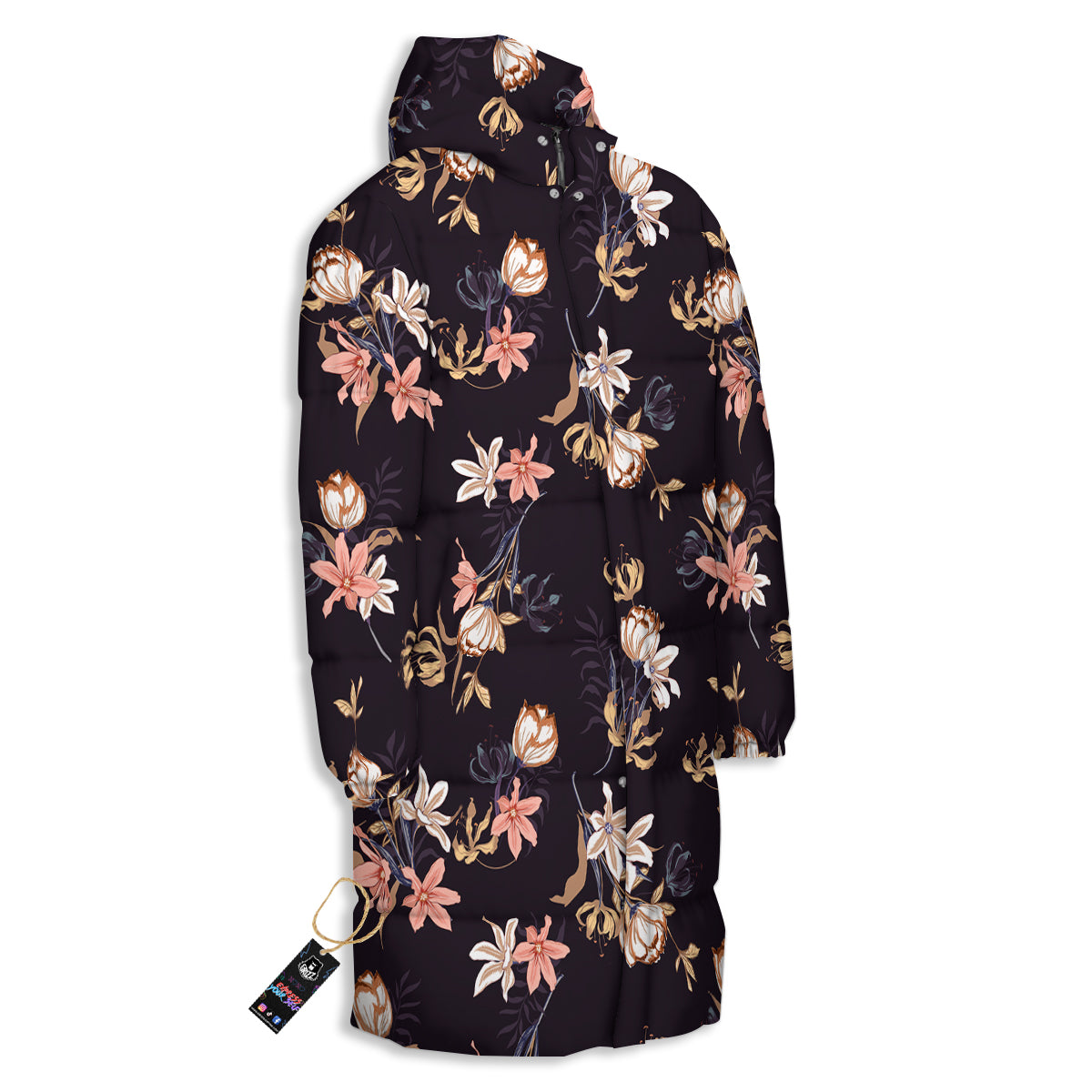 Wild Flower Print Pattern Long Down Jacket-grizzshop