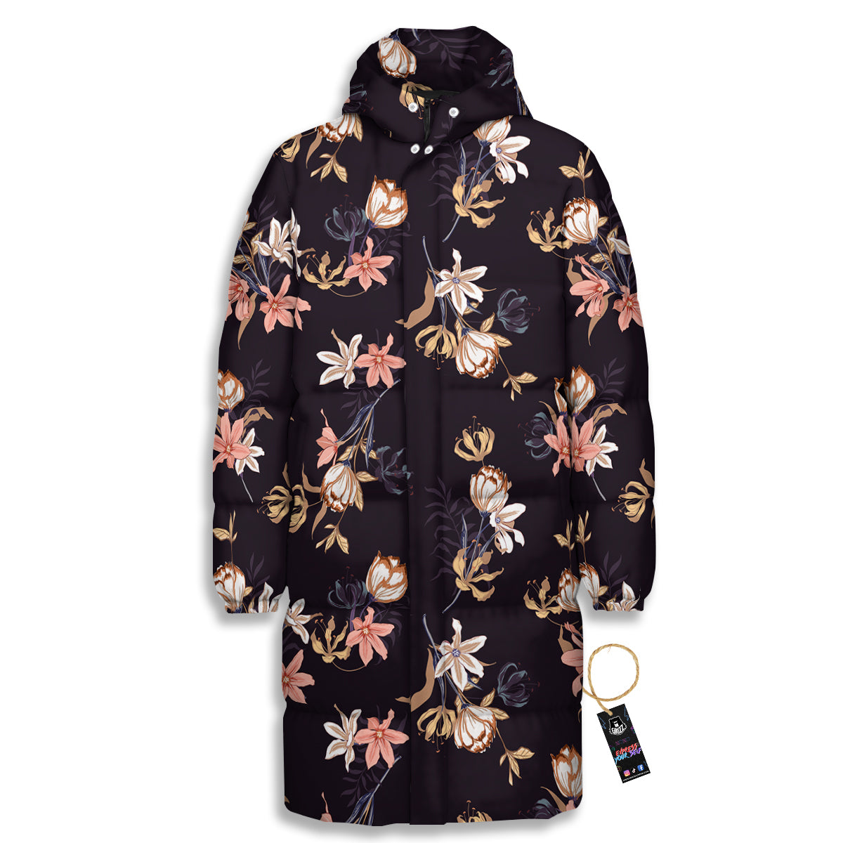 Wild Flower Print Pattern Long Down Jacket-grizzshop