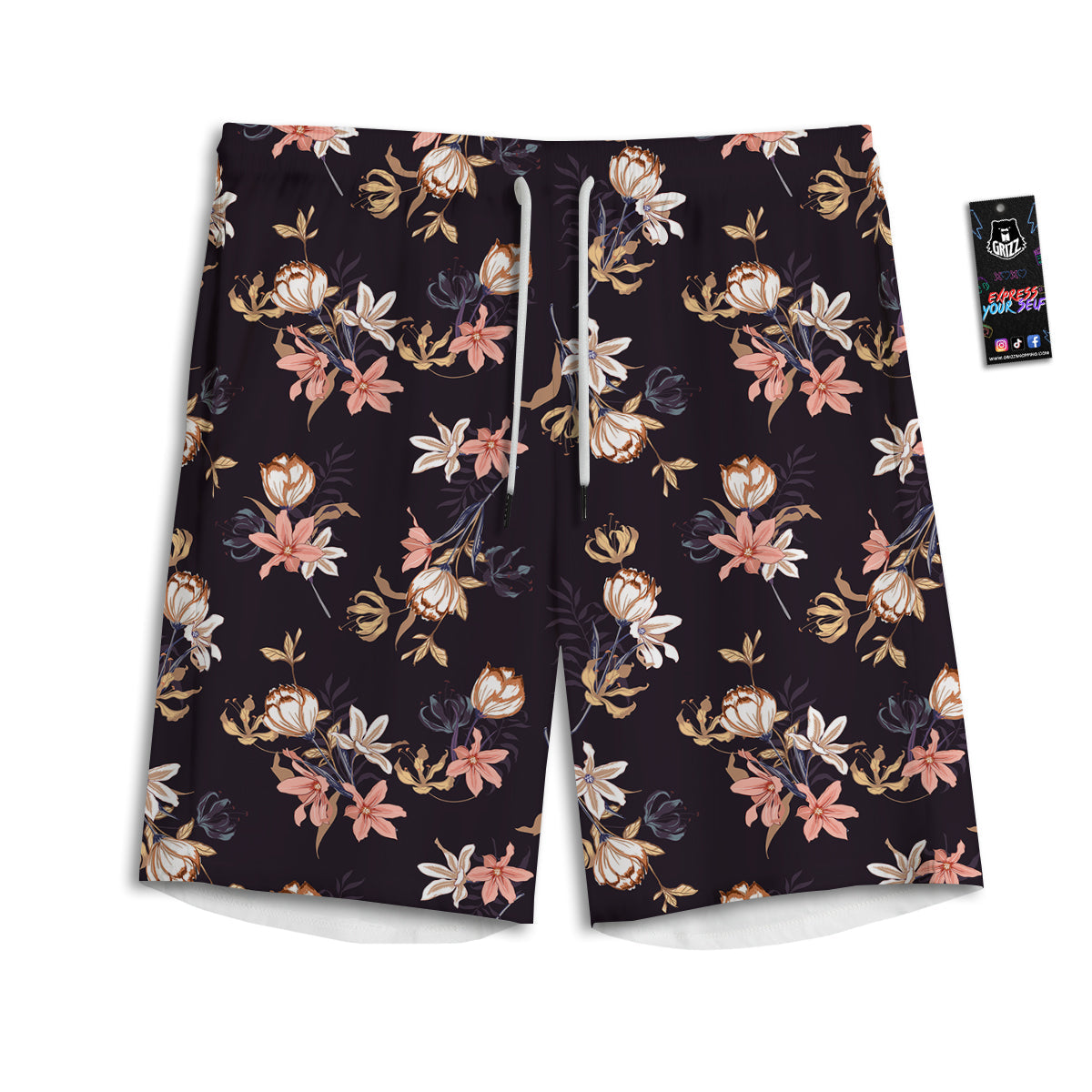 Wild Flower Print Pattern Men's Athletic Shorts-grizzshop