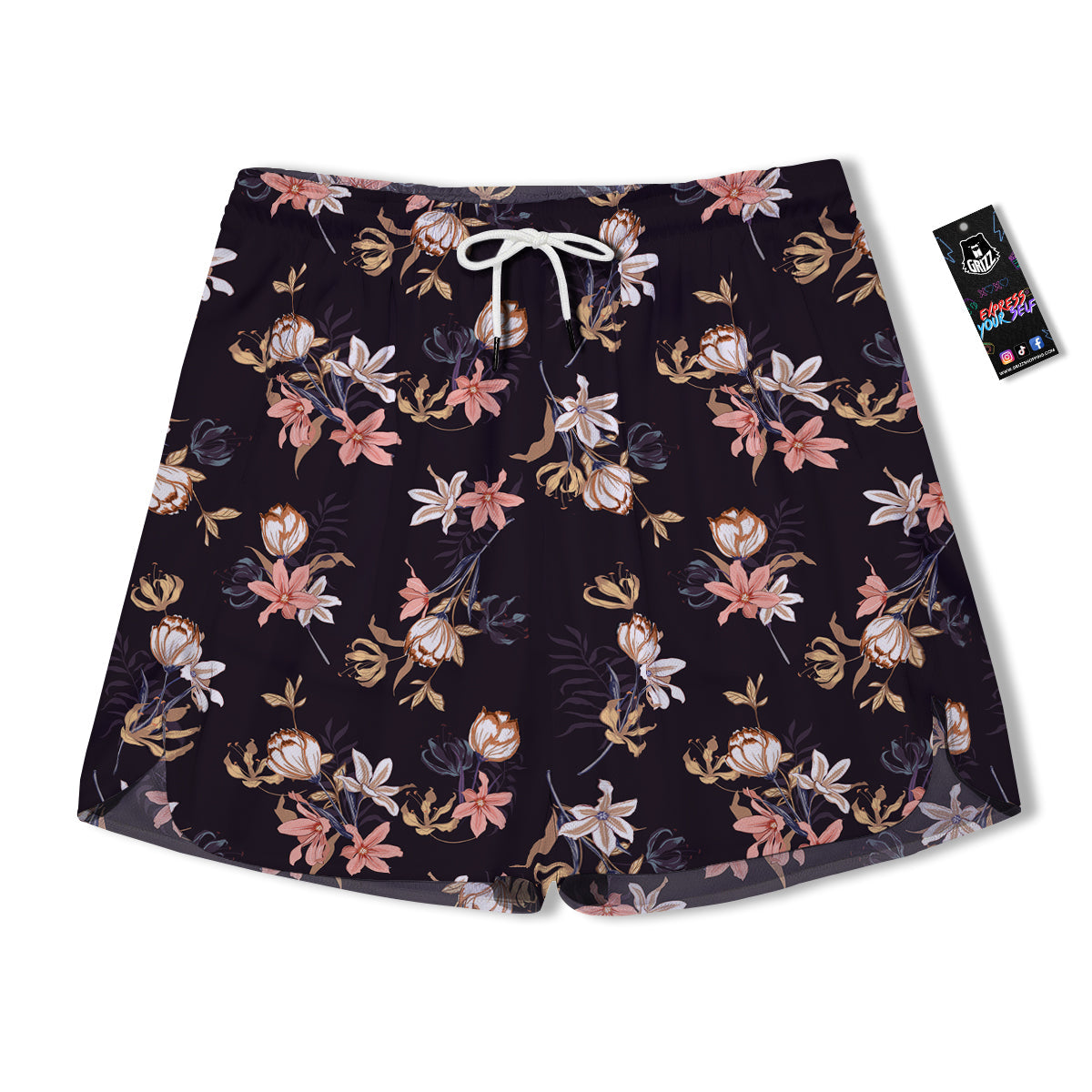 Wild Flower Print Pattern Men's Running Shorts-grizzshop