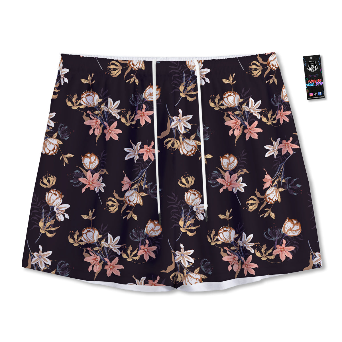 Wild Flower Print Pattern Mesh Shorts-grizzshop