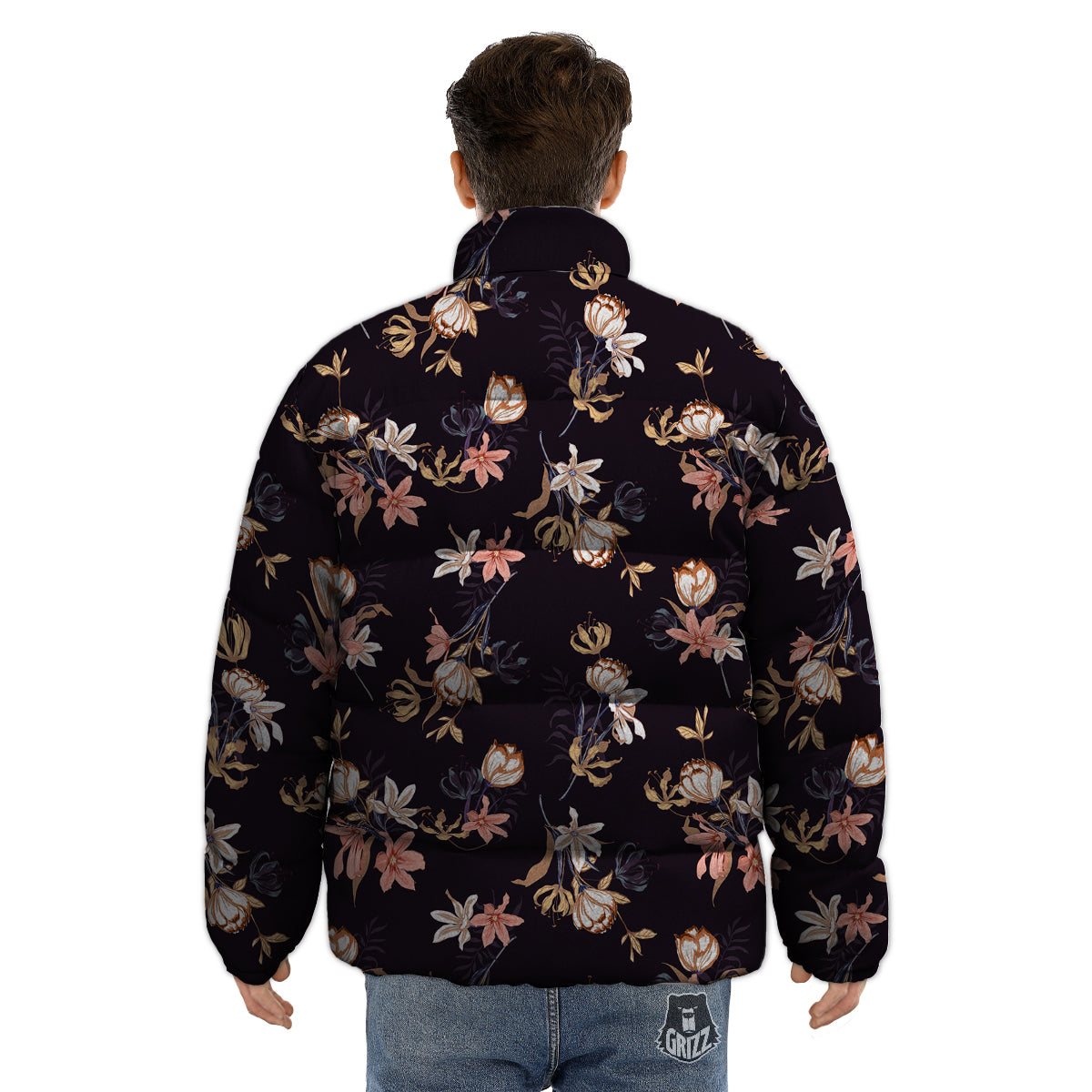 Wild Flower Print Pattern Puffer Jacket-grizzshop