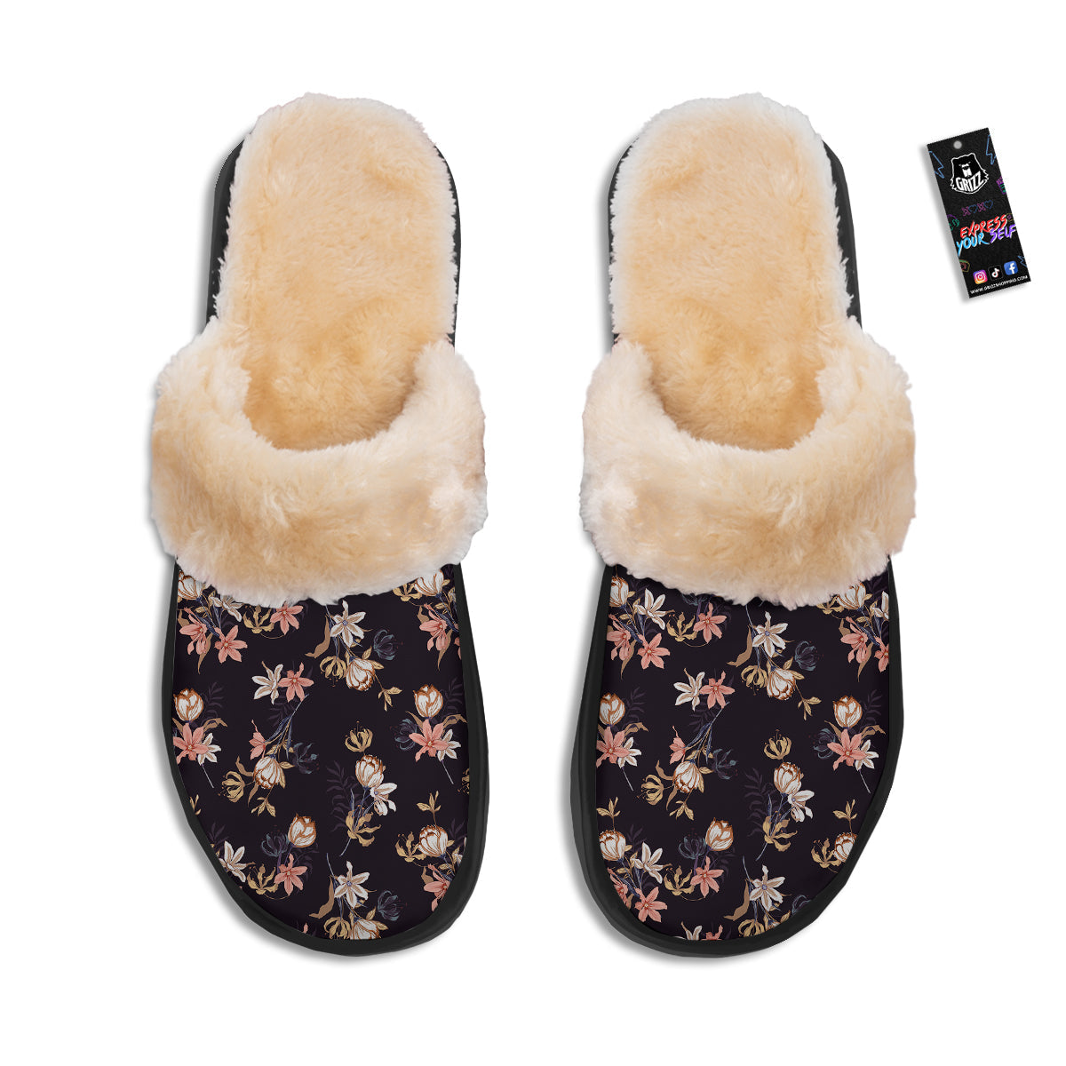Wild Flower Print Pattern Slippers-grizzshop