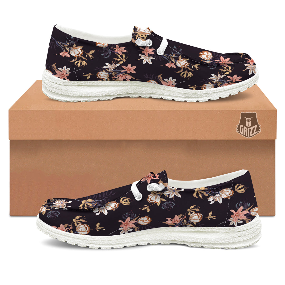 Wild Flower Print Pattern White Loafers-grizzshop