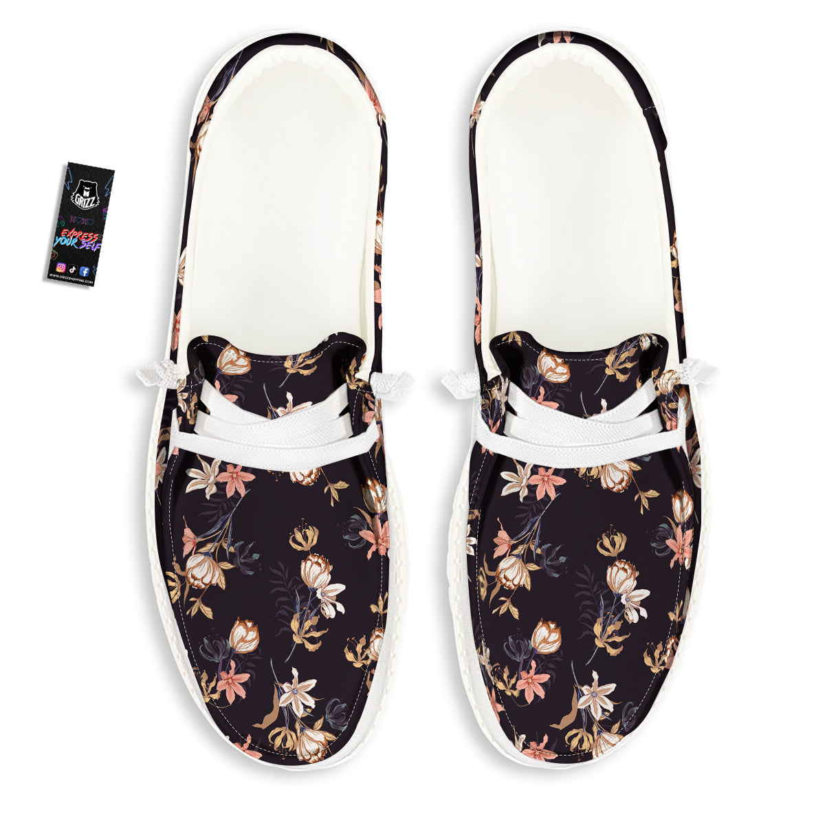 Wild Flower Print Pattern White Loafers-grizzshop