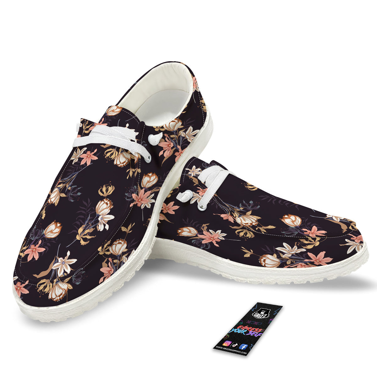 Wild Flower Print Pattern White Loafers-grizzshop