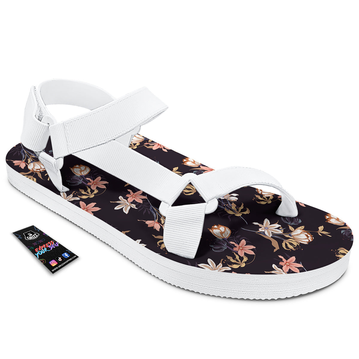 Wild Flower Print Pattern White Open Toe Sandals-grizzshop