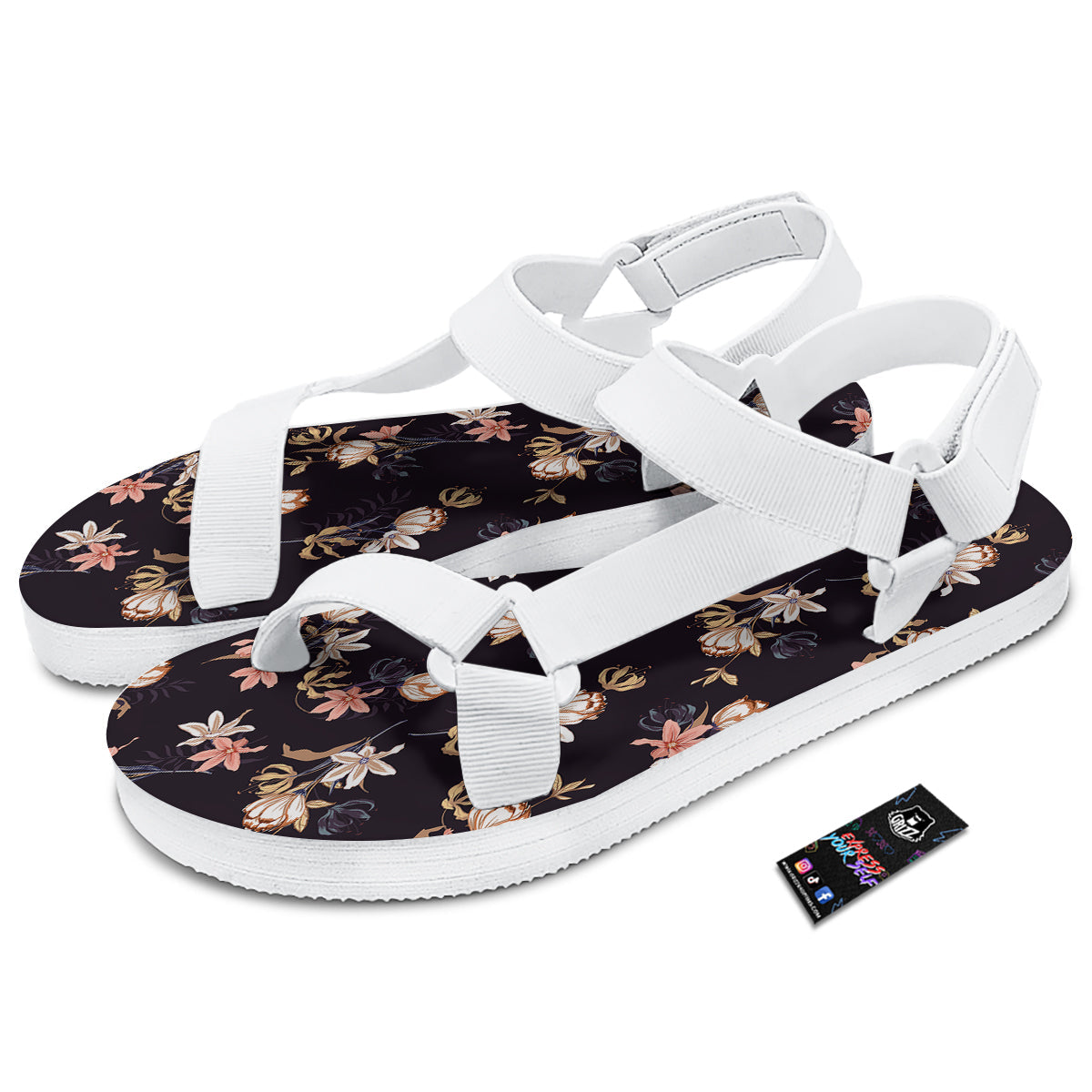 Wild Flower Print Pattern White Open Toe Sandals-grizzshop