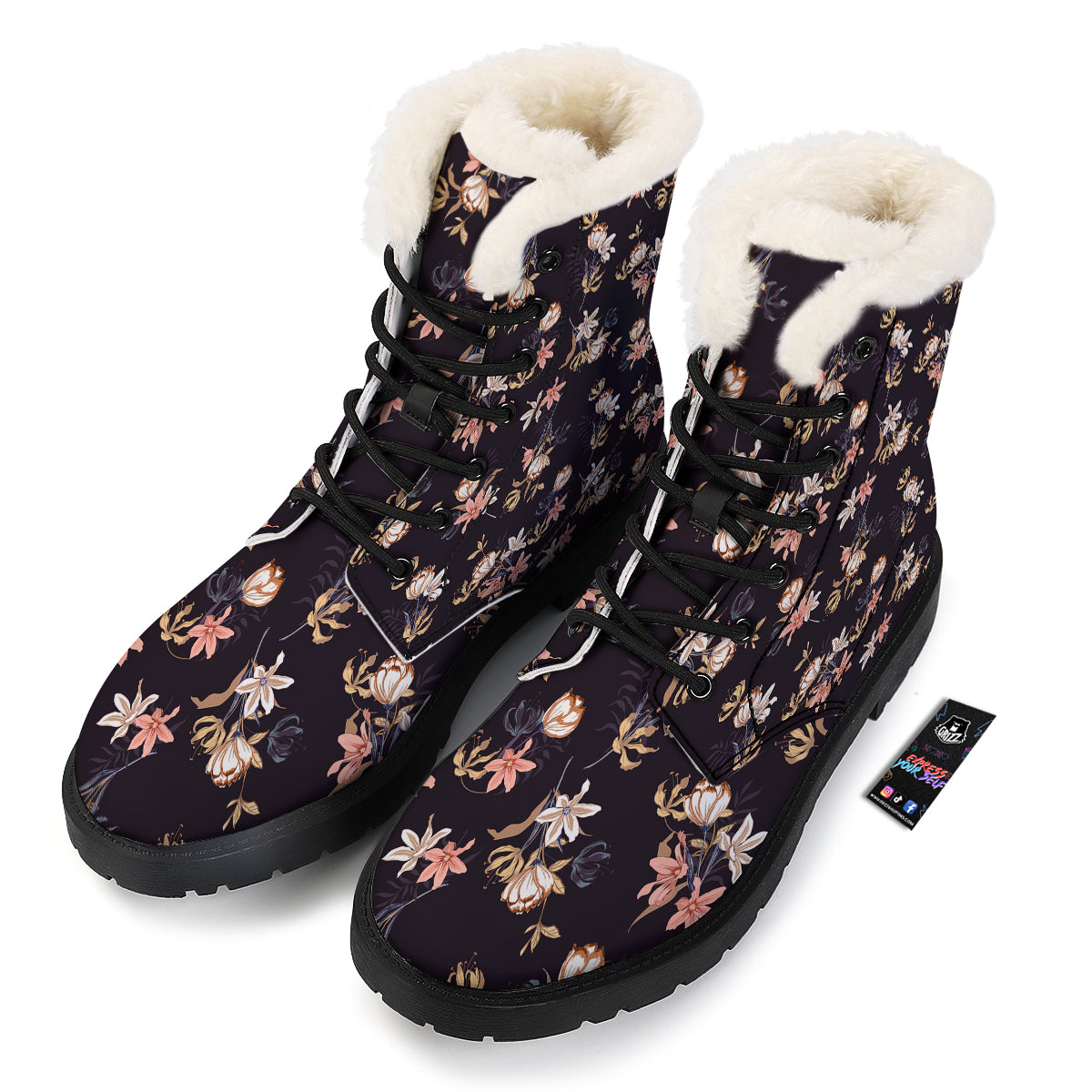 Wild Flower Print Pattern Winter Boots-grizzshop