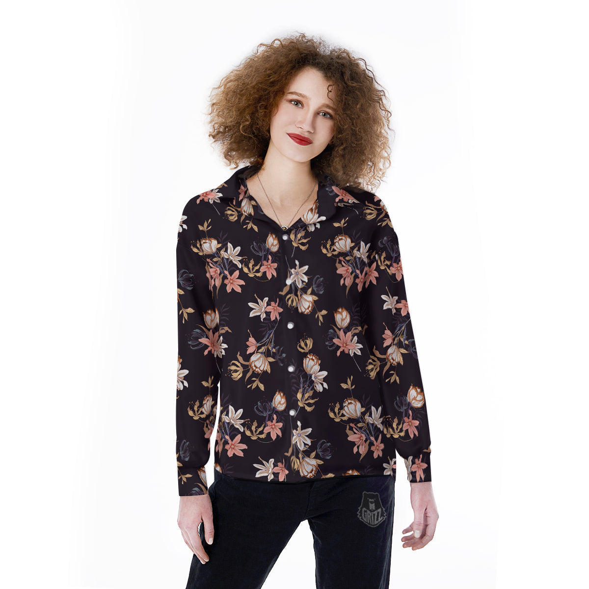 Wild Flower Print Pattern Women's Long Sleeve Shirts-grizzshop