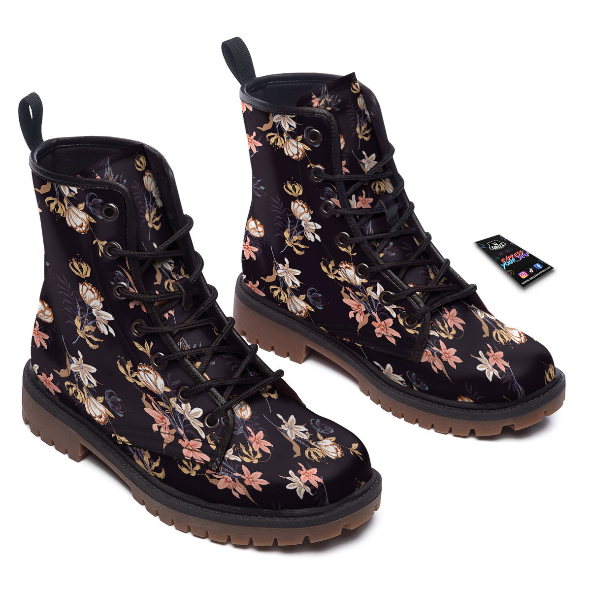 Wild Flower Print Pattern Work Boots-grizzshop