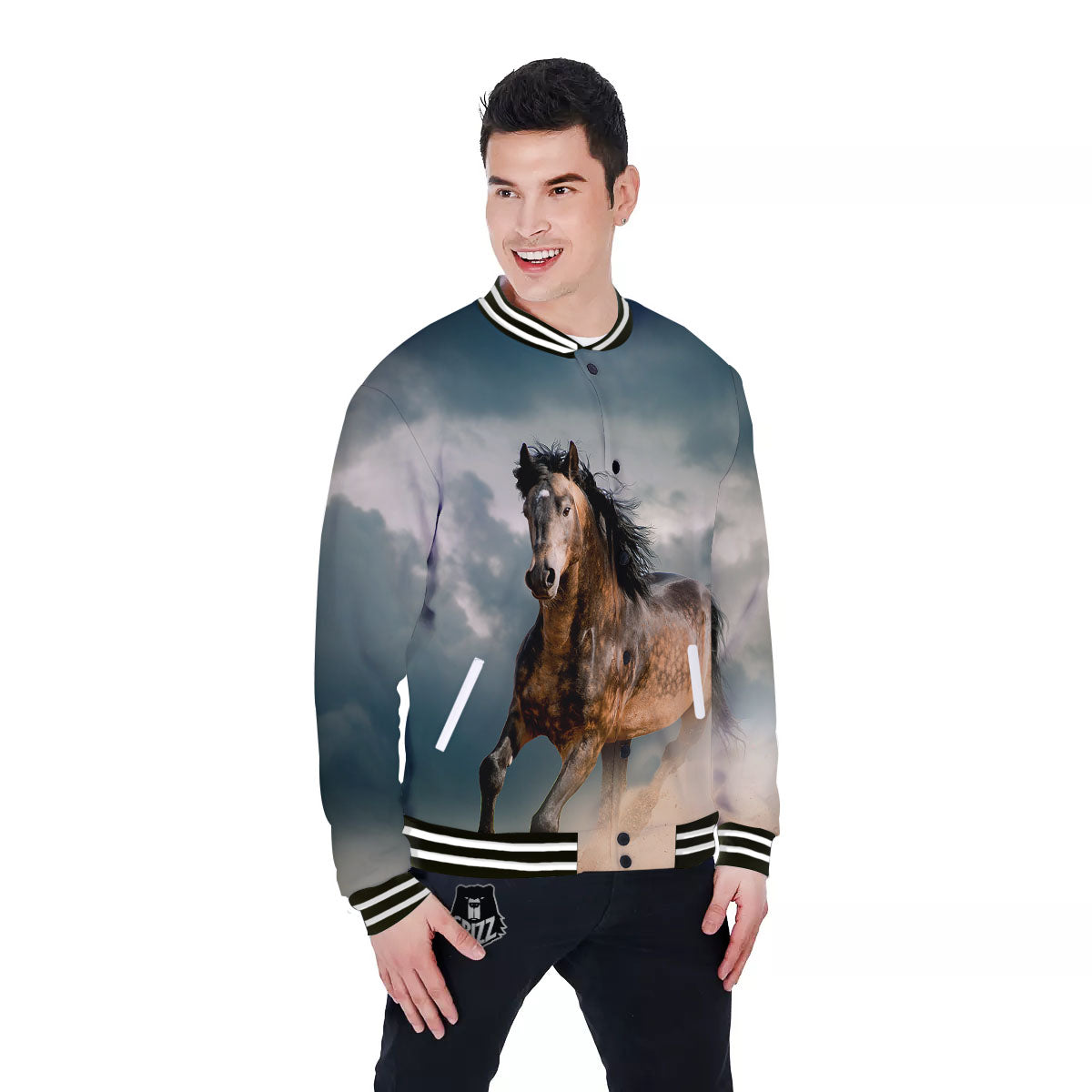 Wild Horses Running Print Baseball Jacket-grizzshop