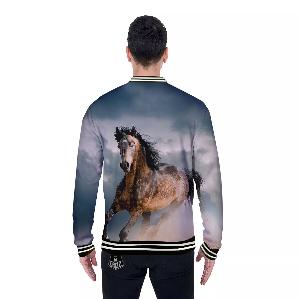 Wild Horses Running Print Baseball Jacket-grizzshop