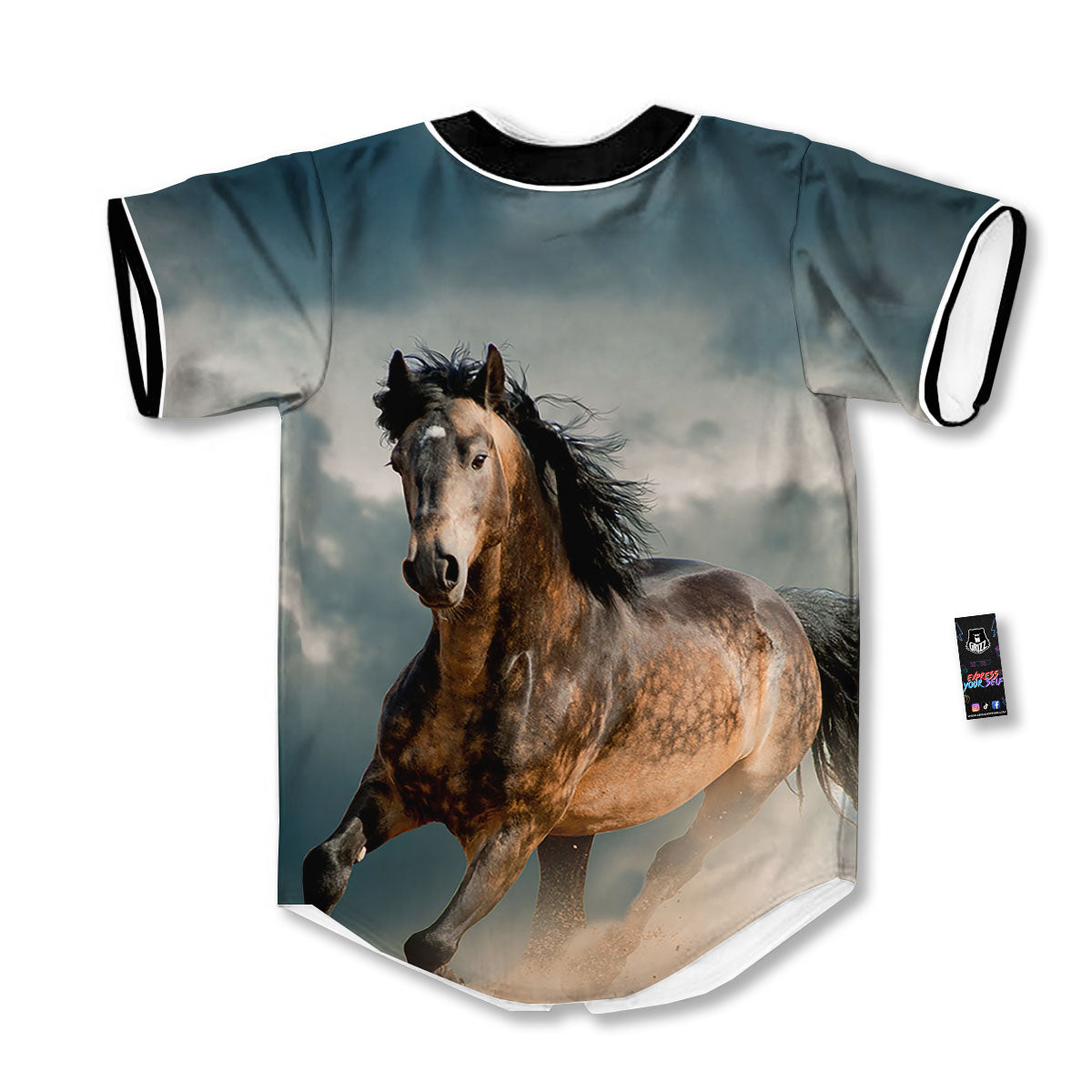 Wild Horses Running Print Baseball Jersey-grizzshop