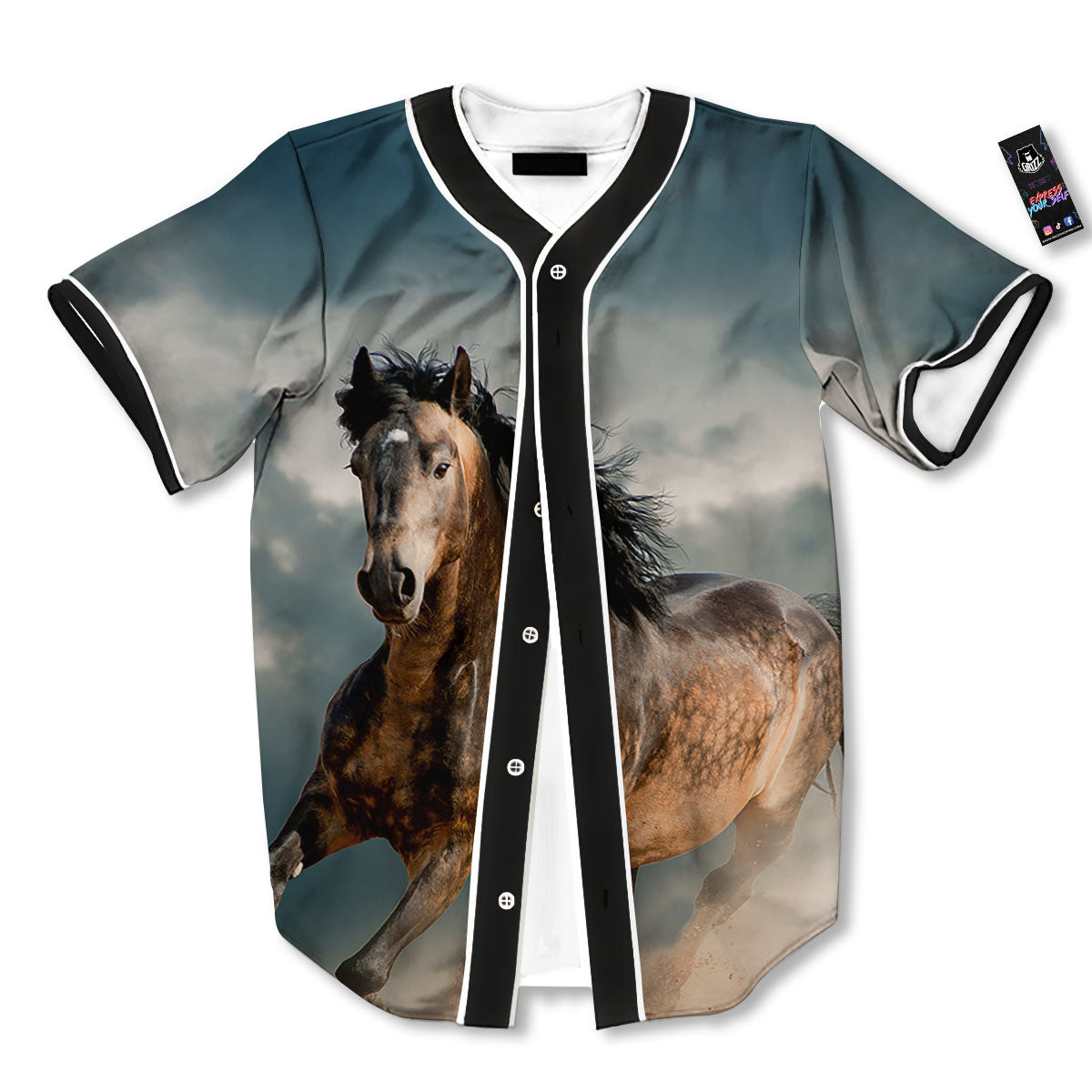 Wild Horses Running Print Baseball Jersey-grizzshop