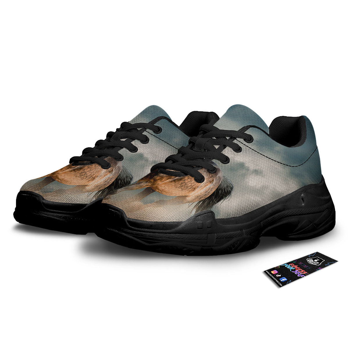 Wild Horses Running Print Black Chunky Shoes-grizzshop