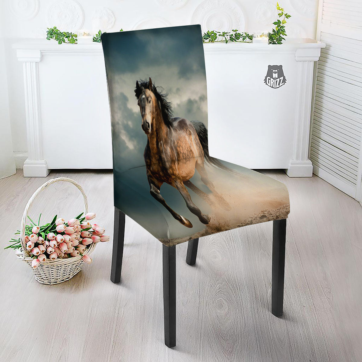 Wild Horses Running Print Dining Chair Slipcover-grizzshop