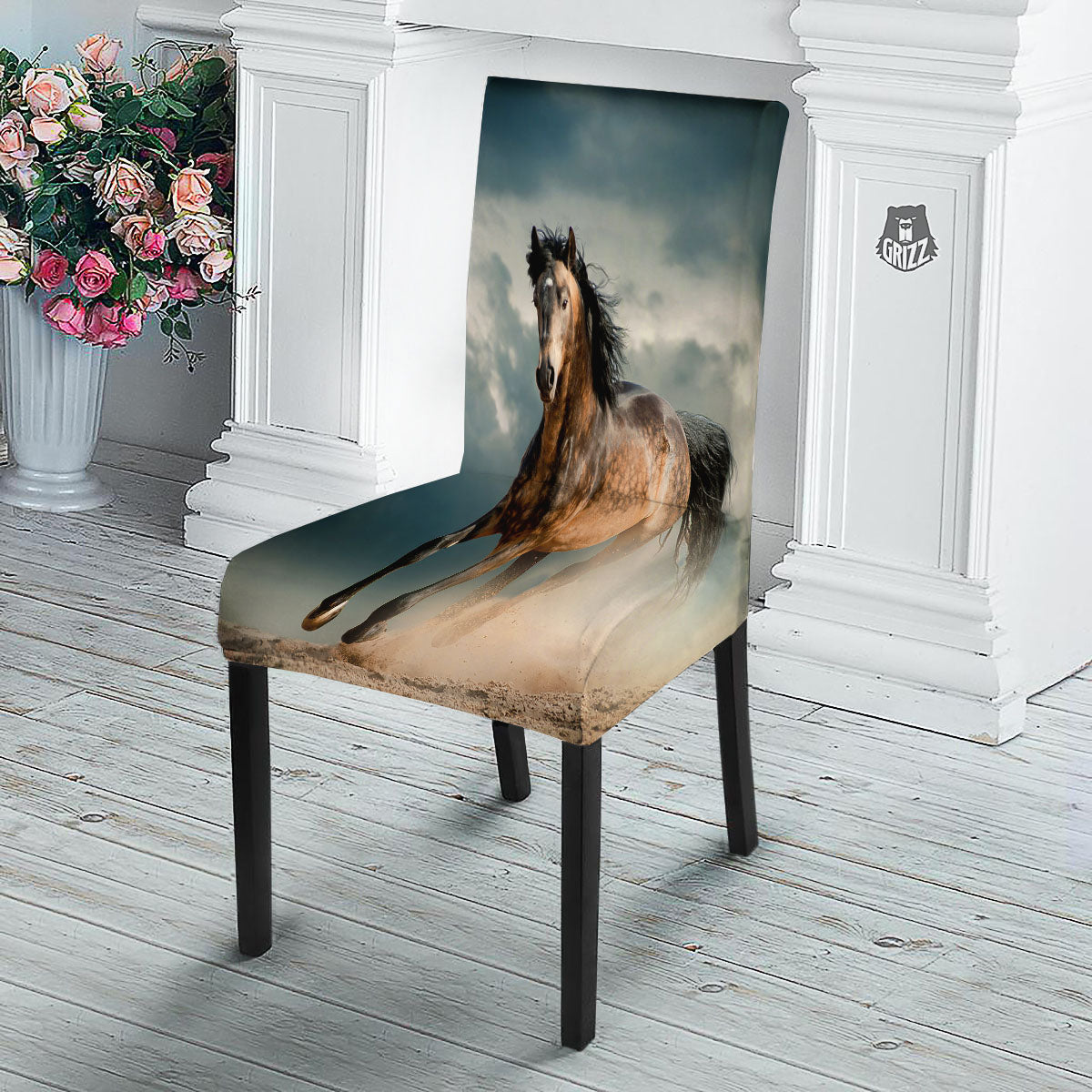 Wild Horses Running Print Dining Chair Slipcover-grizzshop