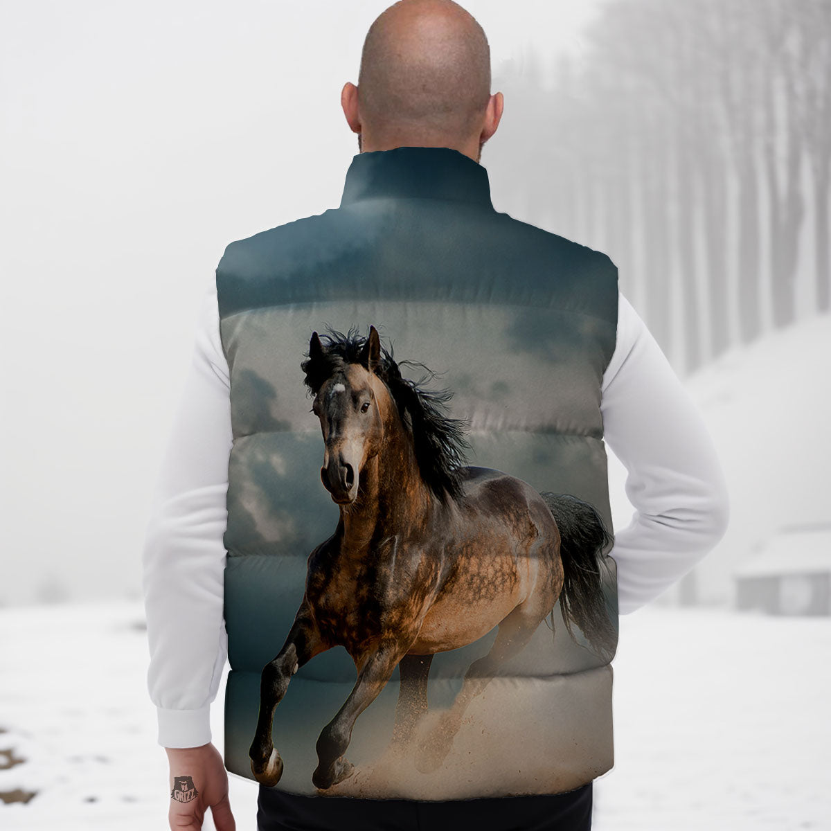 Wild Horses Running Print Down Vest