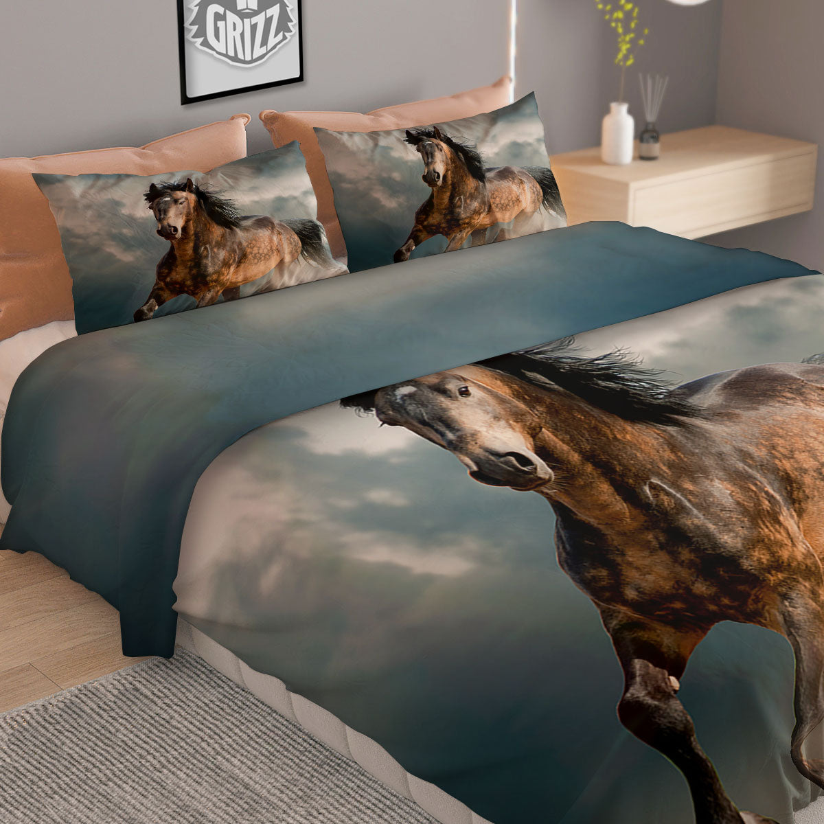 Wild Horses Running Print Duvet Cover Bedding Set