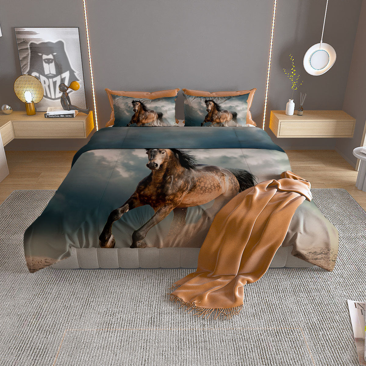 Wild Horses Running Print Duvet Cover Bedding Set