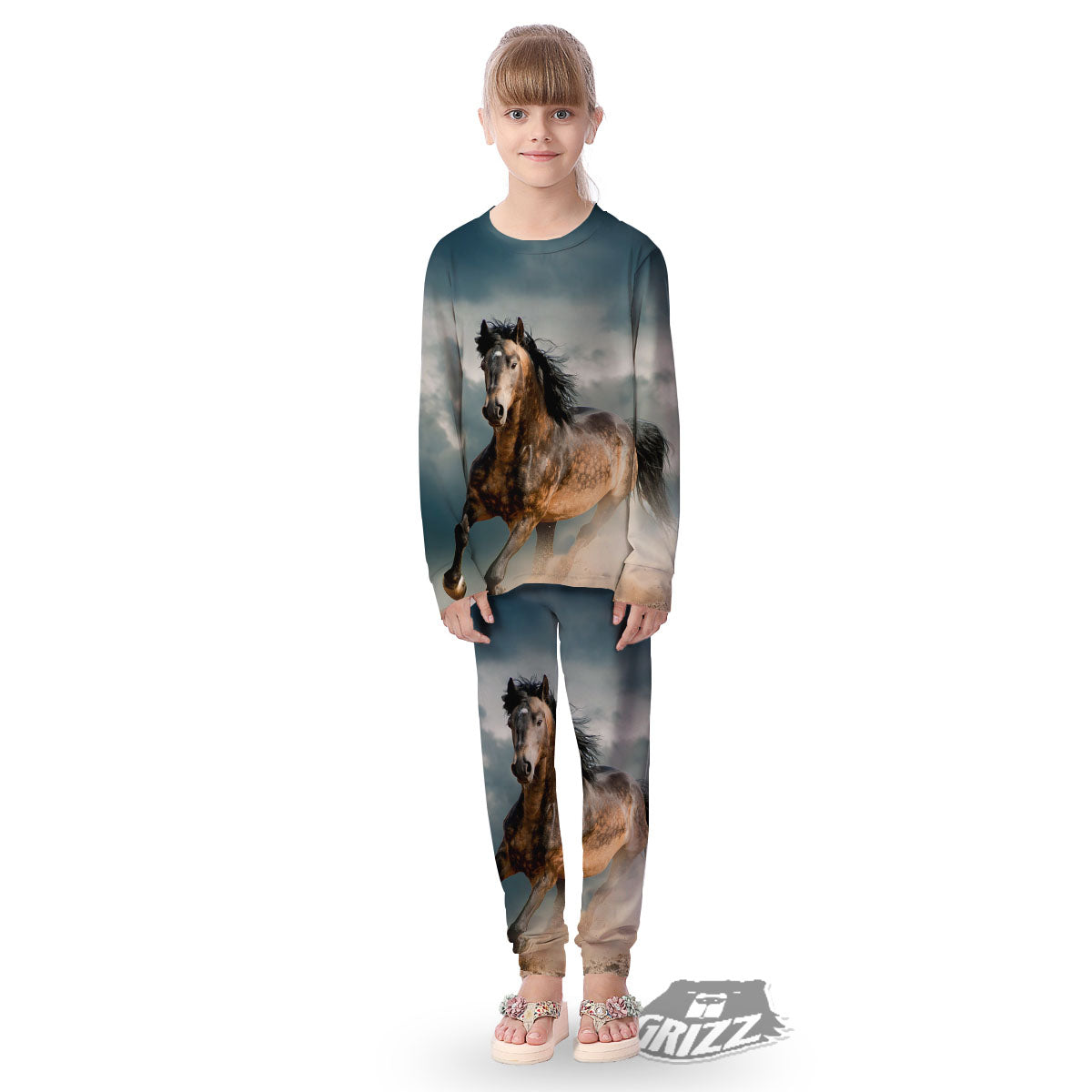Wild Horses Running Print Kid's Pajamas-grizzshop