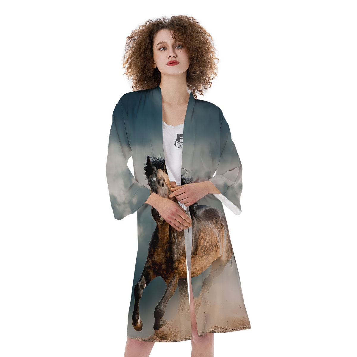 Wild Horses Running Print Kimono-grizzshop