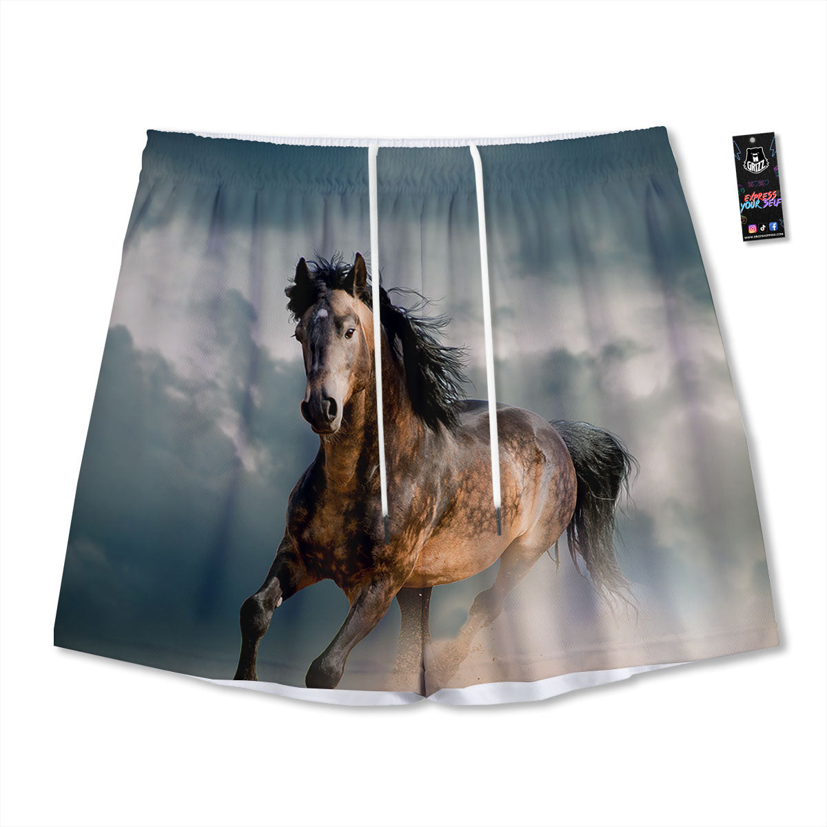 Wild Horses Running Print Mesh Shorts