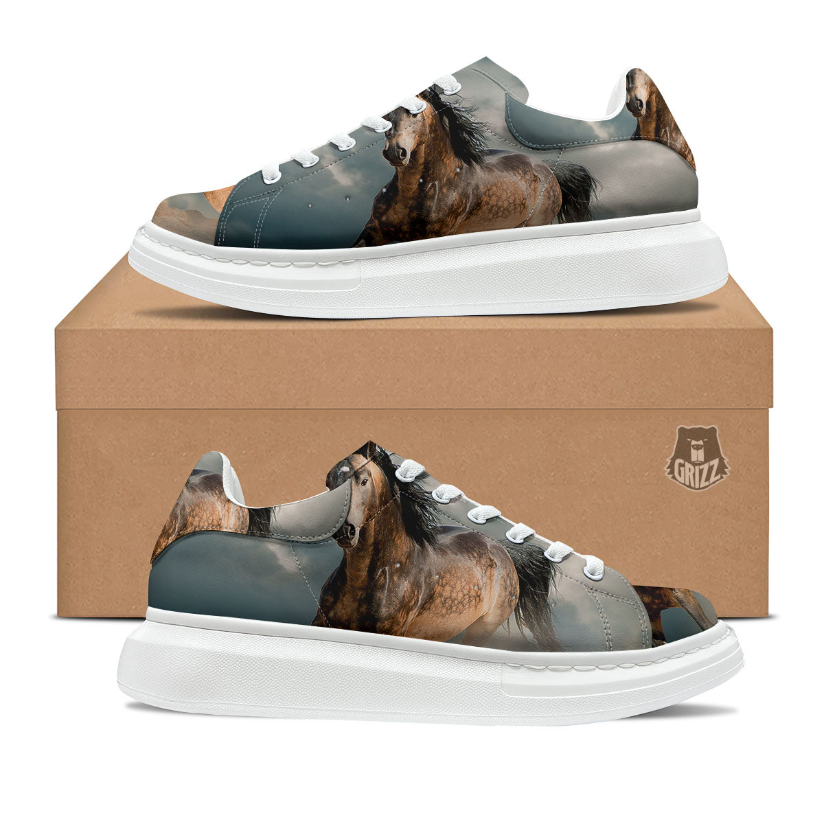 Wild Horses Running Print Platform Shoes-grizzshop