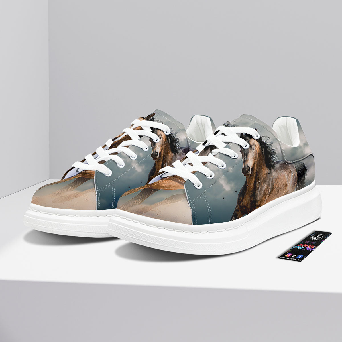 Wild Horses Running Print Platform Shoes-grizzshop