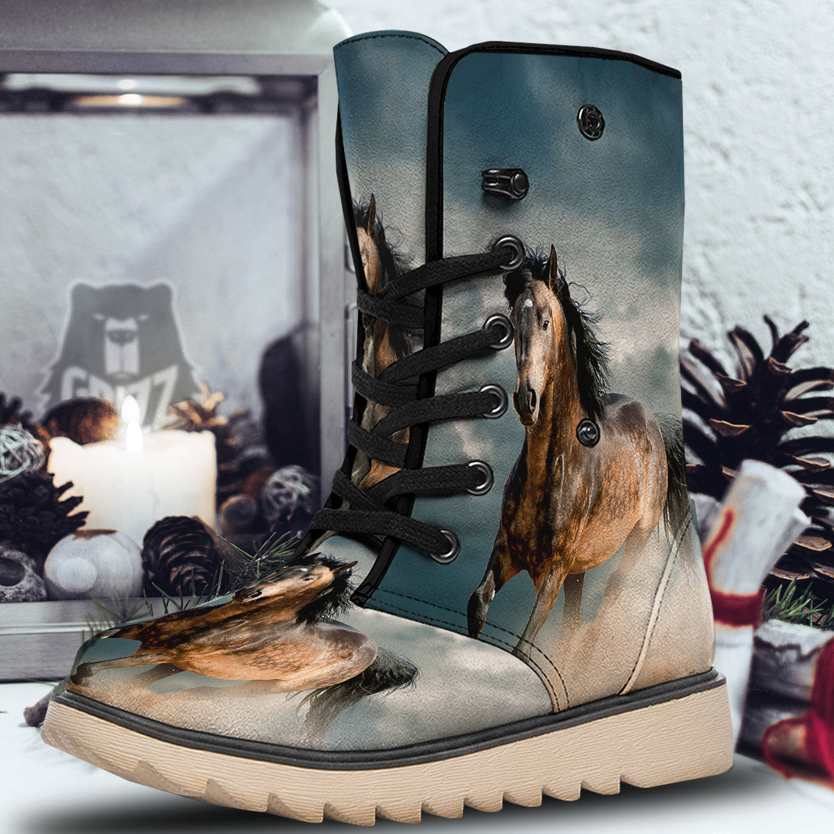 Wild Horses Running Print Snow Boots-grizzshop