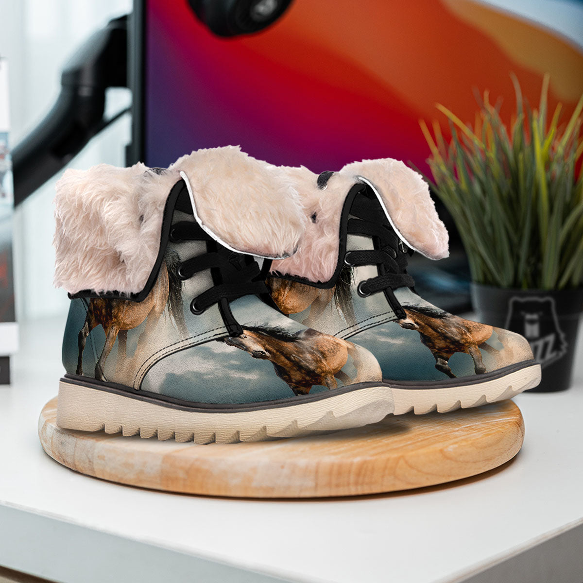 Wild Horses Running Print Snow Boots-grizzshop