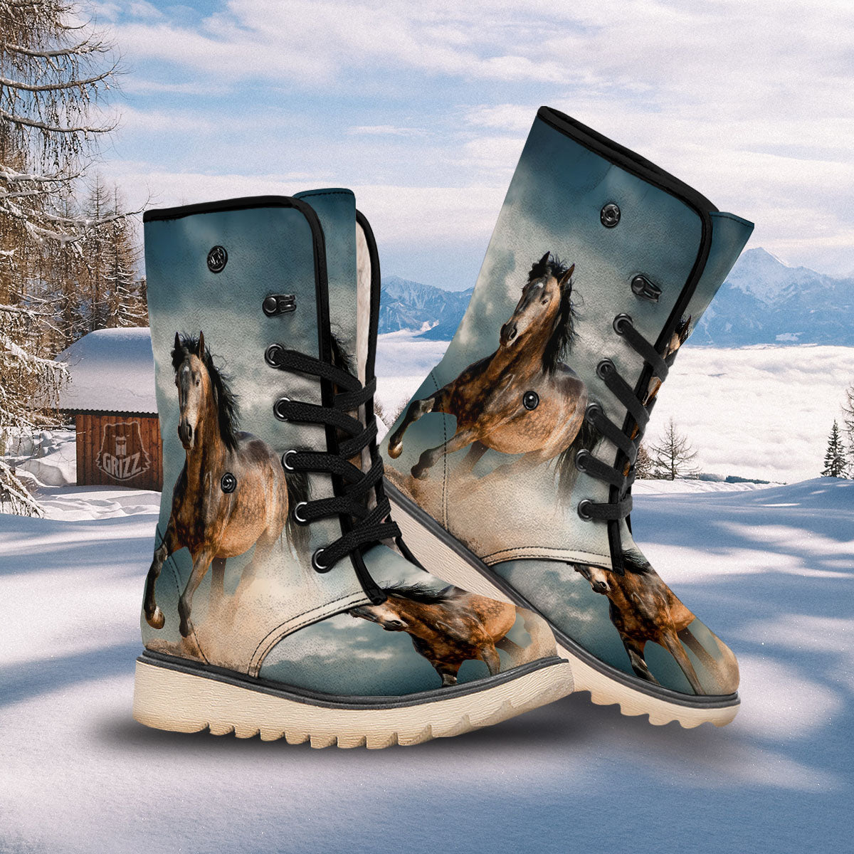 Wild Horses Running Print Snow Boots-grizzshop