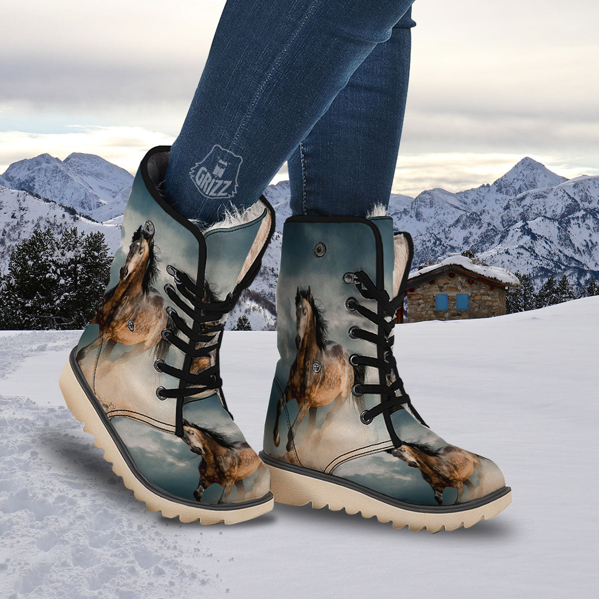Wild Horses Running Print Snow Boots-grizzshop
