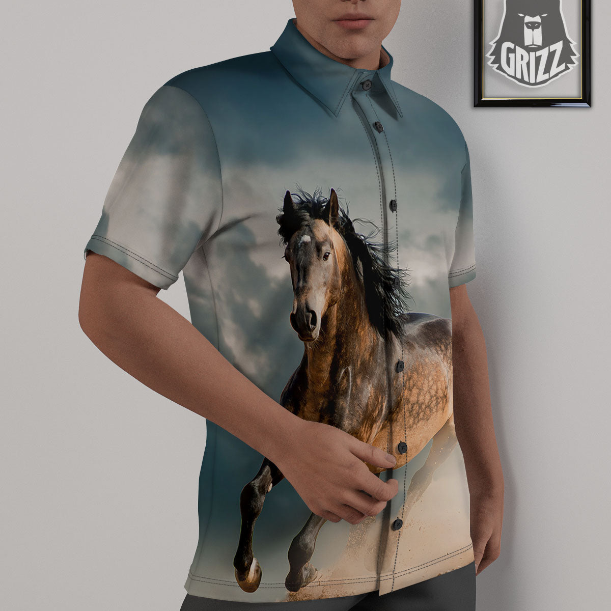 Wild Horses Running Print Untucked Shirts-grizzshop