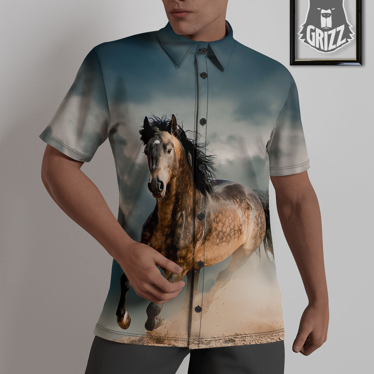Wild Horses Running Print Untucked Shirts-grizzshop