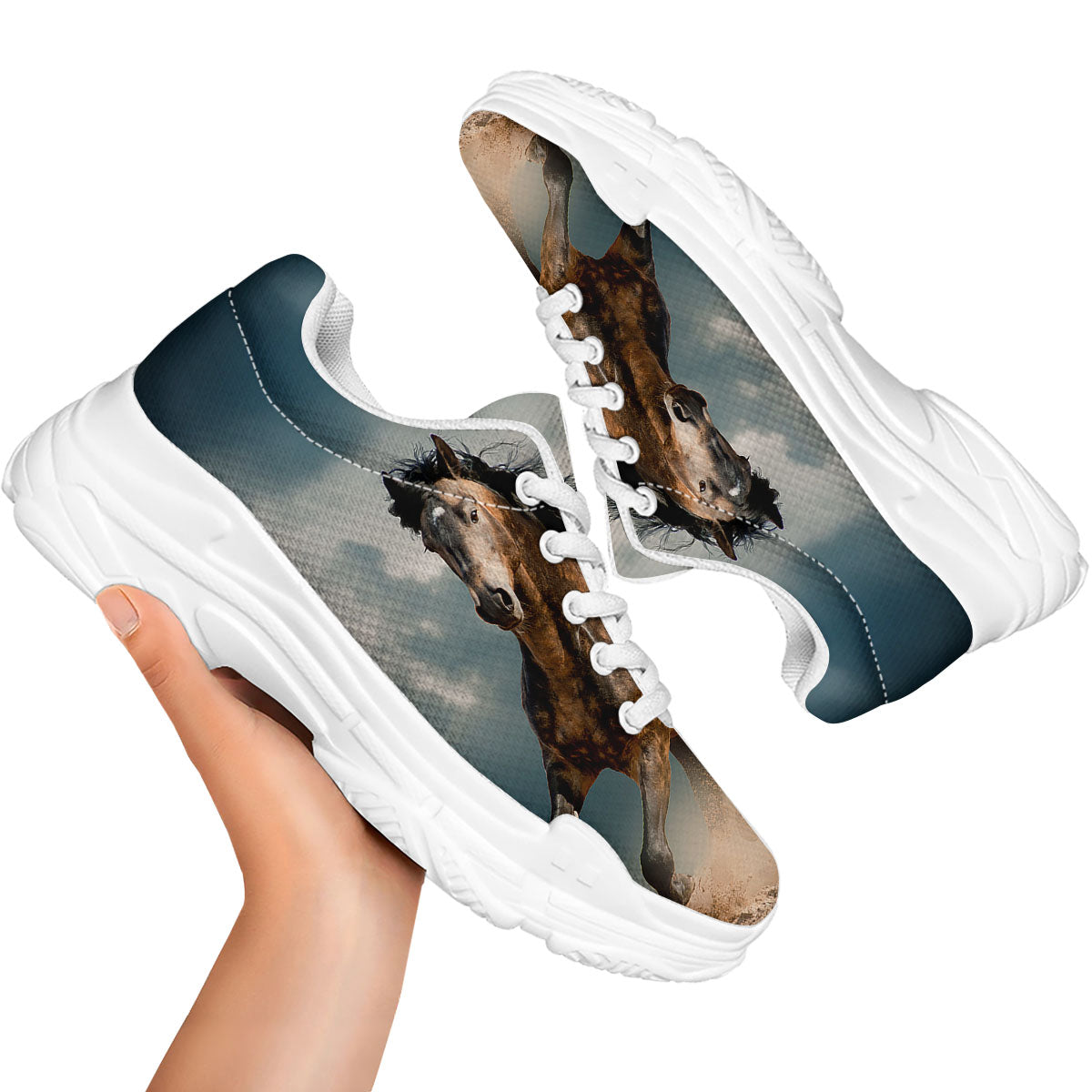 Wild Horses Running Print White Chunky Shoes-grizzshop