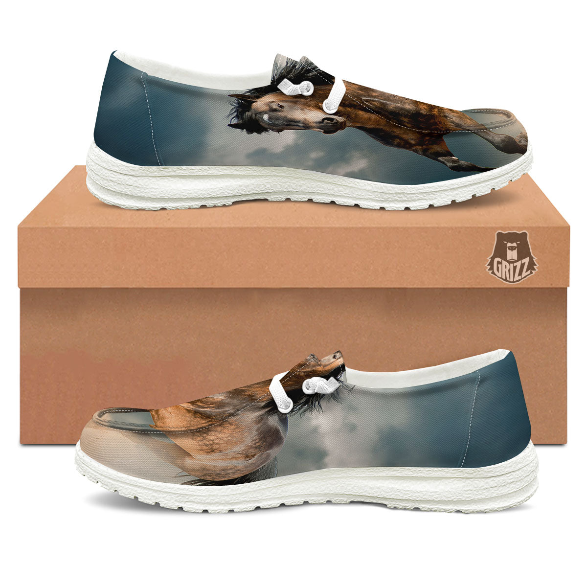 Wild Horses Running Print White Loafers-grizzshop